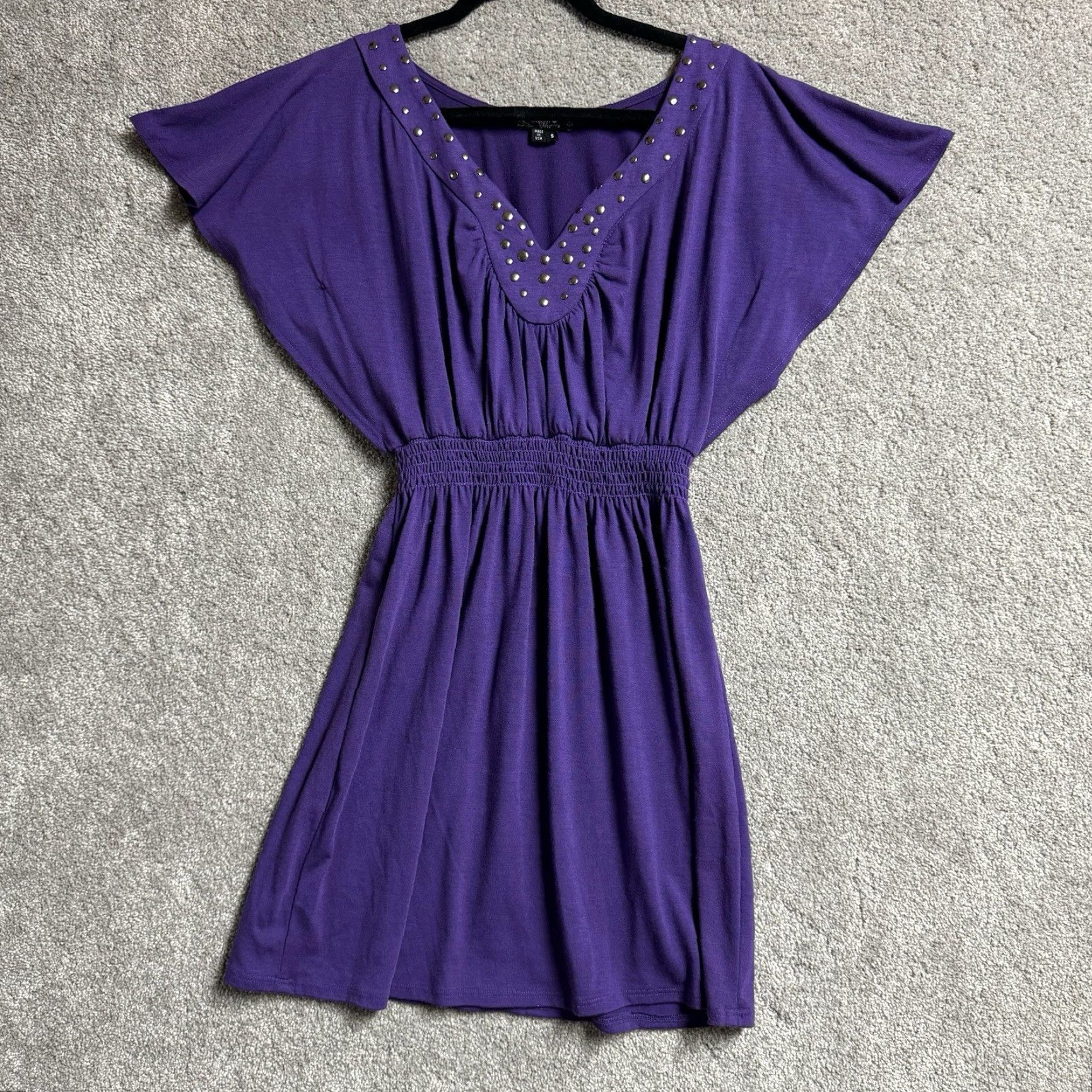 Vintage Sequin Hearts Womens Small V-Neck Flutter Sleeve Sequin Party USA Dress A-Line Knee Length Purple 90s Y2K Women’s Small Size S / US 4 / IT 40 - 2 Thumbnail