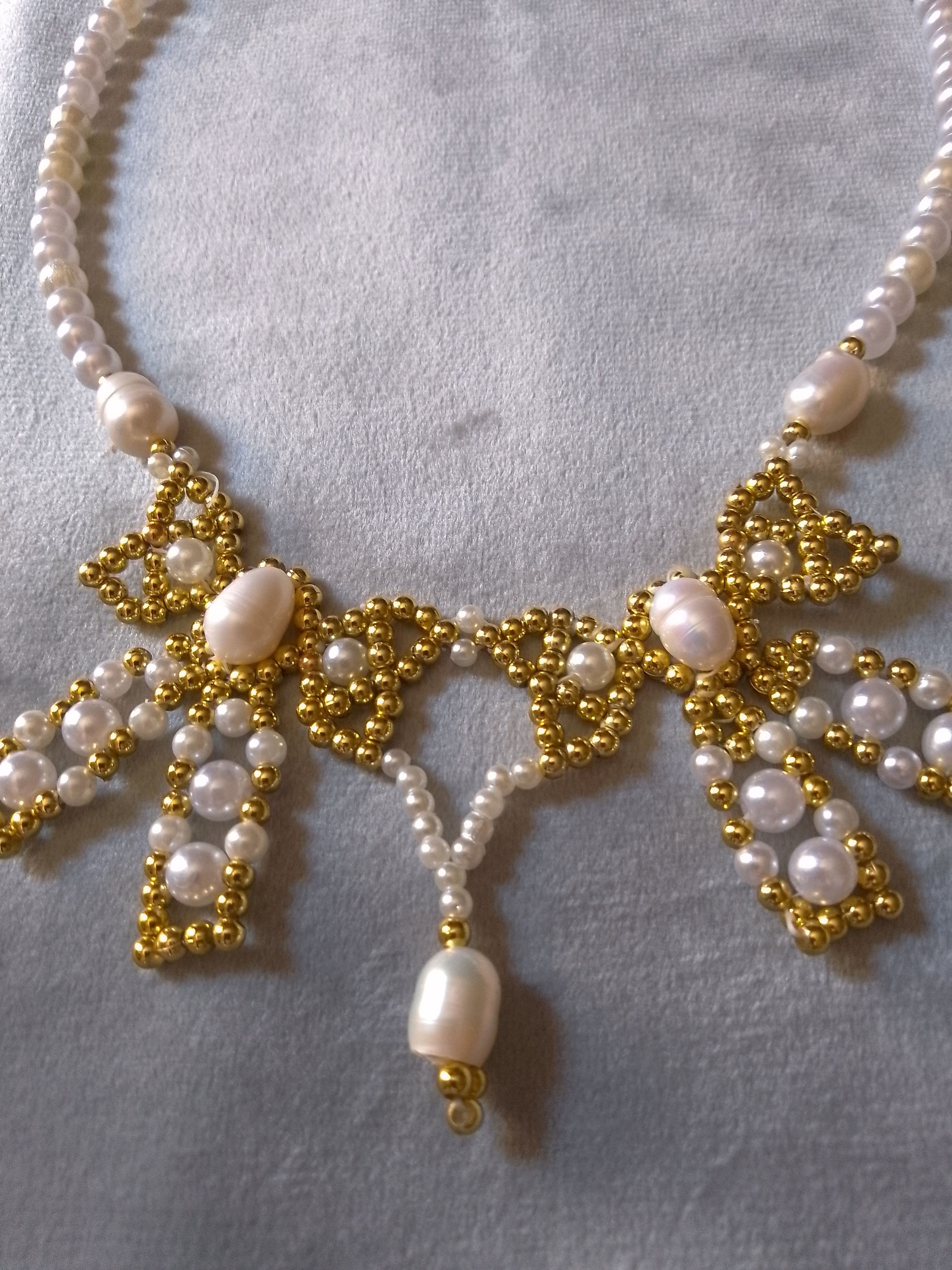 Handmade Pearls necklace with Golden flakes freshwater pearls Size ONE SIZE - 5 Thumbnail