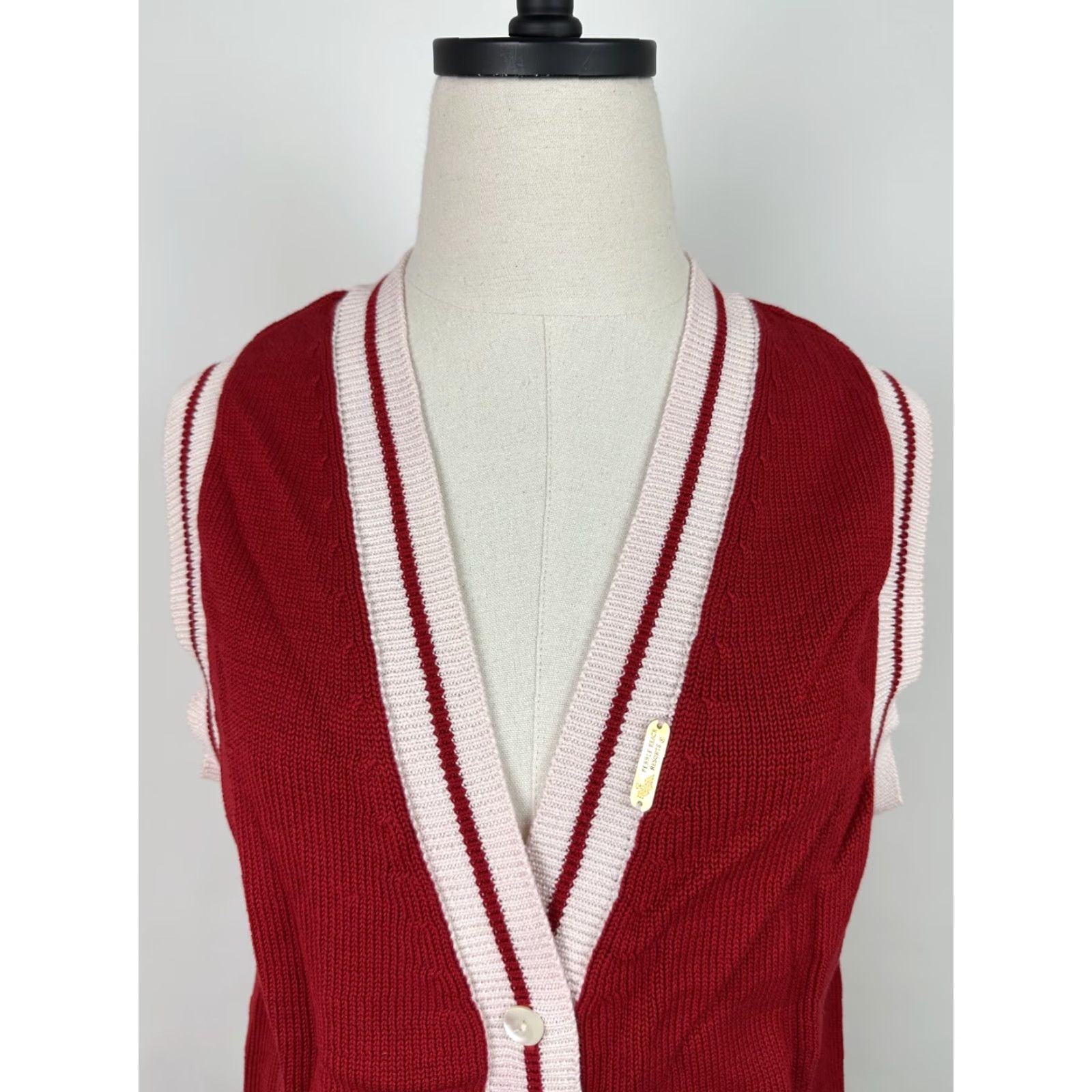 Vintage VINTAGE 90s Sweater Vest Womens Medium Bright Red Striped Golf Preppy Grandma Size M / US 6-8 / IT 42-44 - 3 Thumbnail