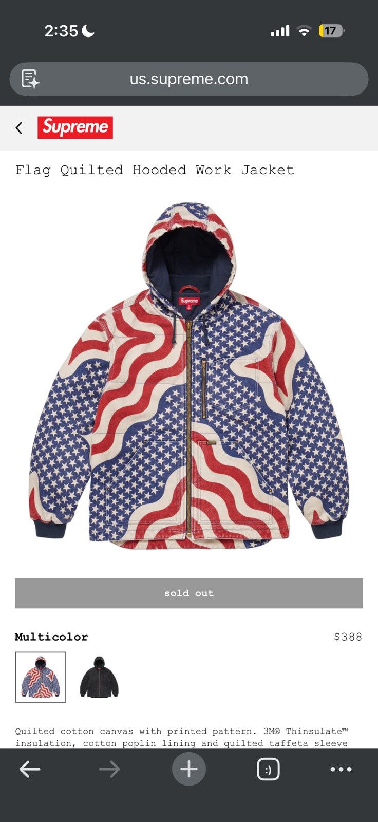 Supreme Supreme Flag Quilted Hooded Work Jacket - Large Size US L / EU 52-54 / 3 - 13 Thumbnail