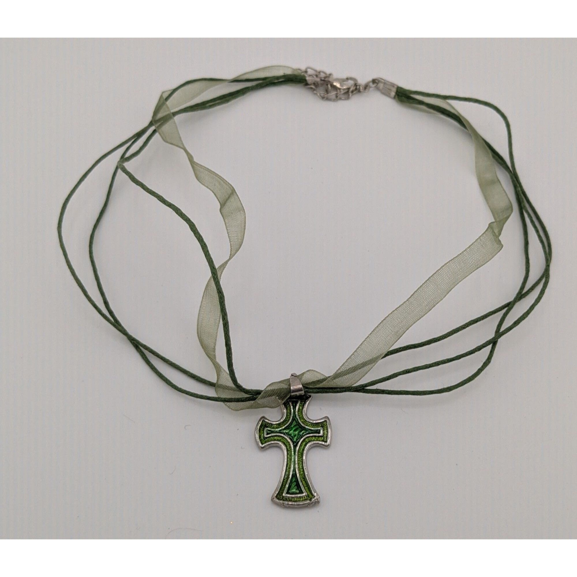 Other Whimsygoth Religious Green Cross Pendant Necklace Size ONE SIZE - 6 Thumbnail