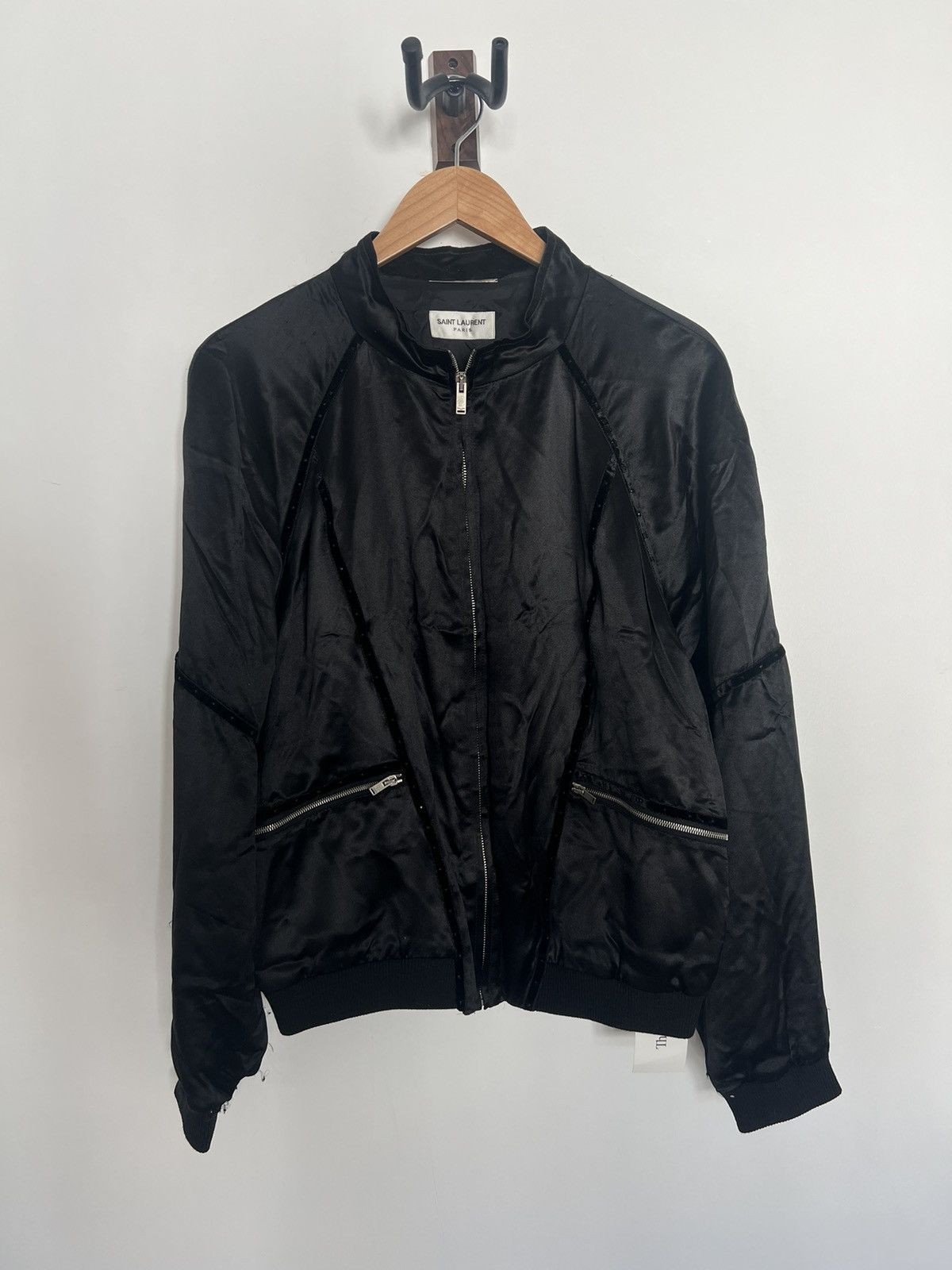image of Saint Laurent Paris Silk Viscoe Jacket in Black, Men's (Size Medium)