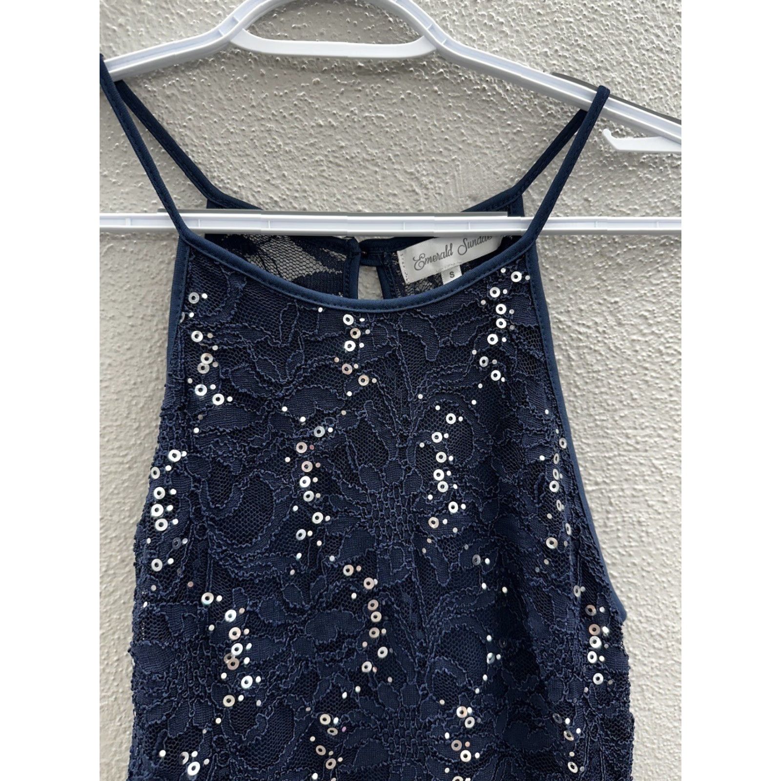 Vintage Emerald Sundae Dress Women Blue Lace Sequin Halter Neck Size S Knee Length Vintage No (update: no) Size S / US 4 / IT 40 - 2 Thumbnail