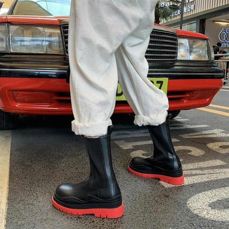 Bottega Veneta Black Red Tire Chelsea Boots Size US 7 / EU 40 - 2 Thumbnail