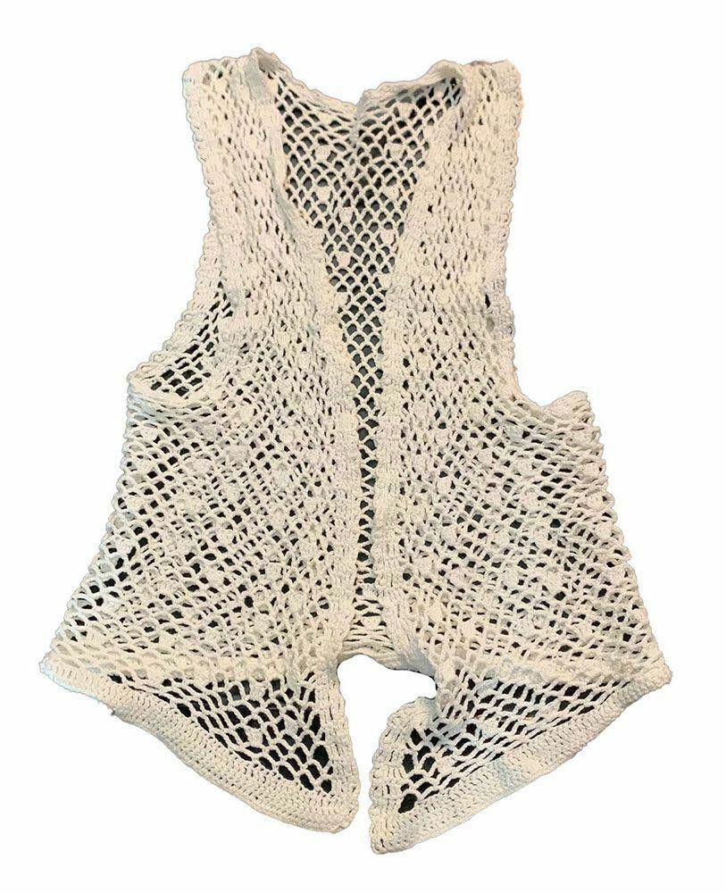 Designer New White Hand Made Crocheted Vest Waistcoat S Size S / US 4 / IT 40 - 1 Thumbnail