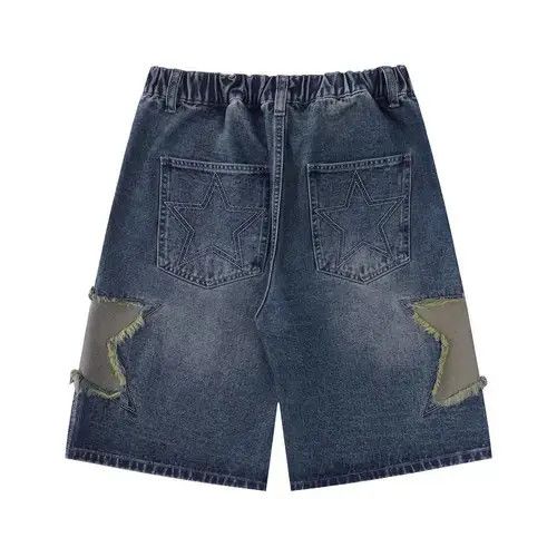 Jean Men's street loose straight star embroidered denim shorts Size US 32 / EU 48 - 6 Thumbnail
