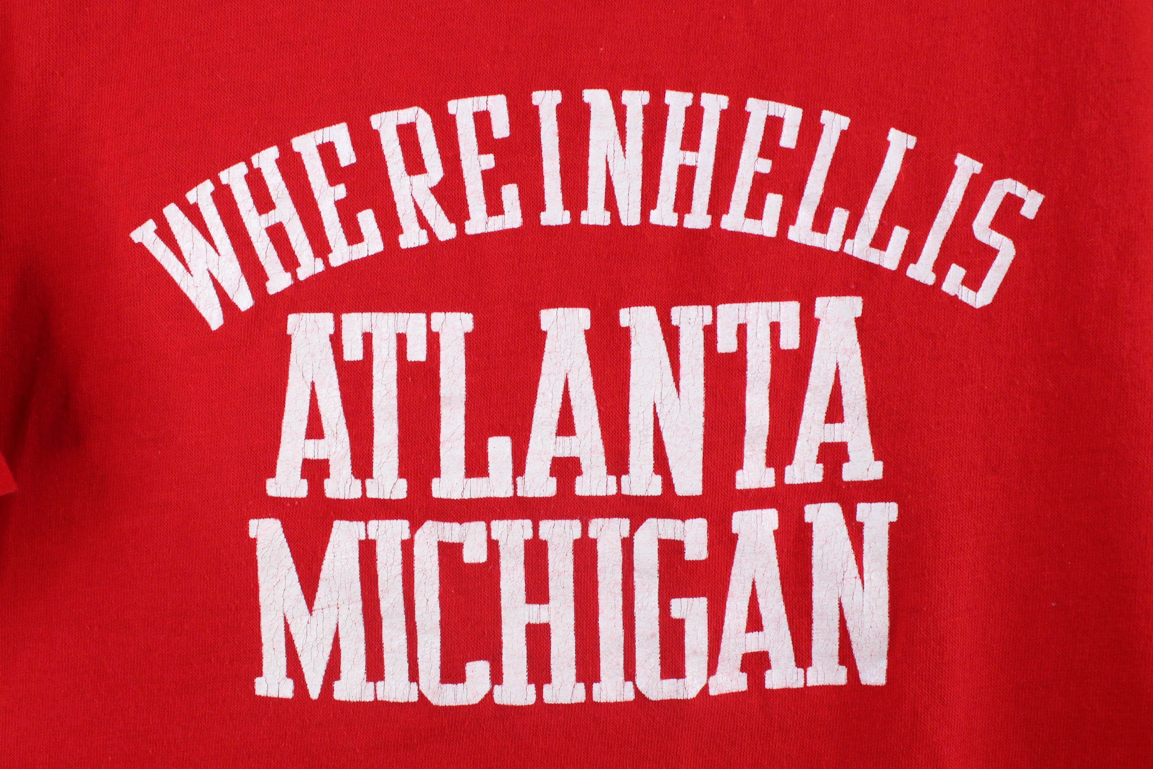 Vintage Vintage 70s In The Hell Is Atlanta Michigan T-Shirt Red USA Size US L / EU 52-54 / 3 - 4 Thumbnail