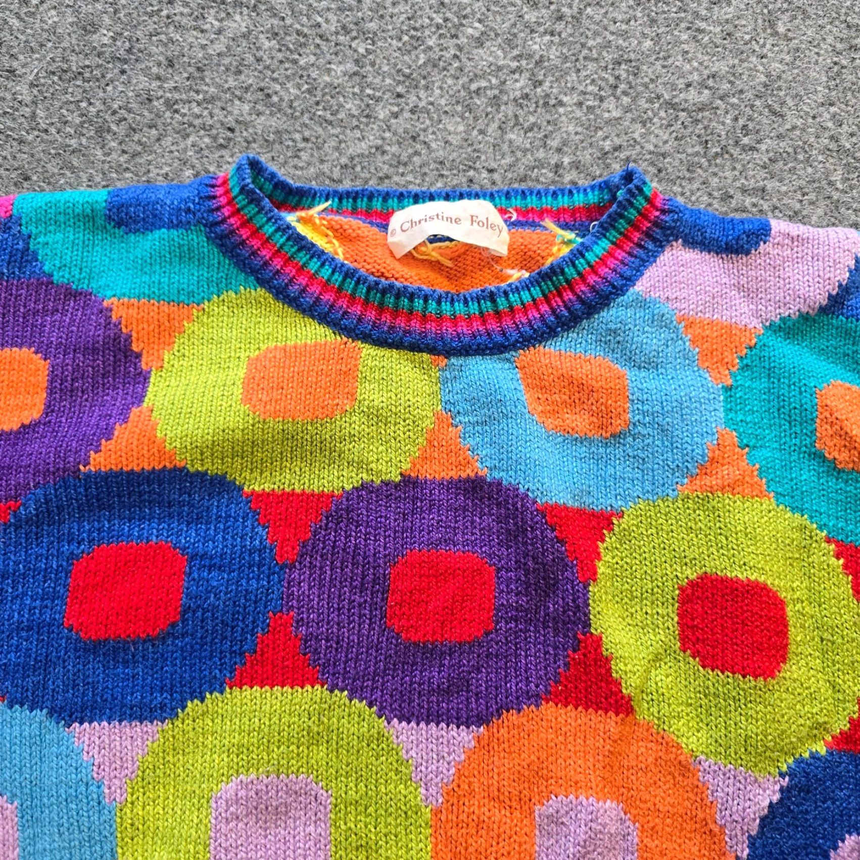 Rainbow VINTAGE Christine Foley Sweater Womens Size Small Blue Geometric Rainbow Fun Pullover Knit Crew Neck Long Sleeve Casual Size S / US 4 / IT 40 - 2 Thumbnail