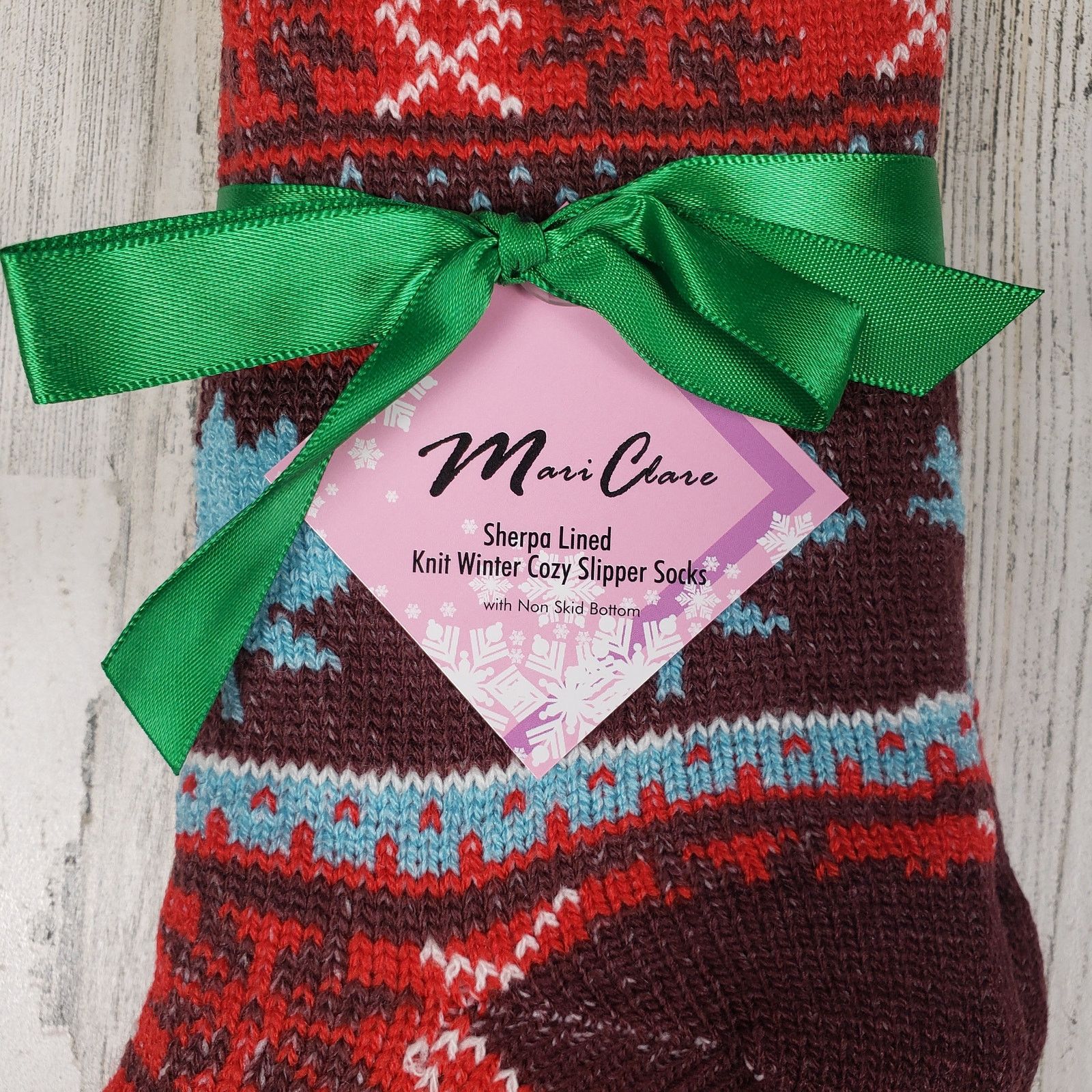Other NWT Sherpa Lined Knit Snowflake Leaf No-Slip Slipper Socks Size ONE SIZE - 4 Thumbnail