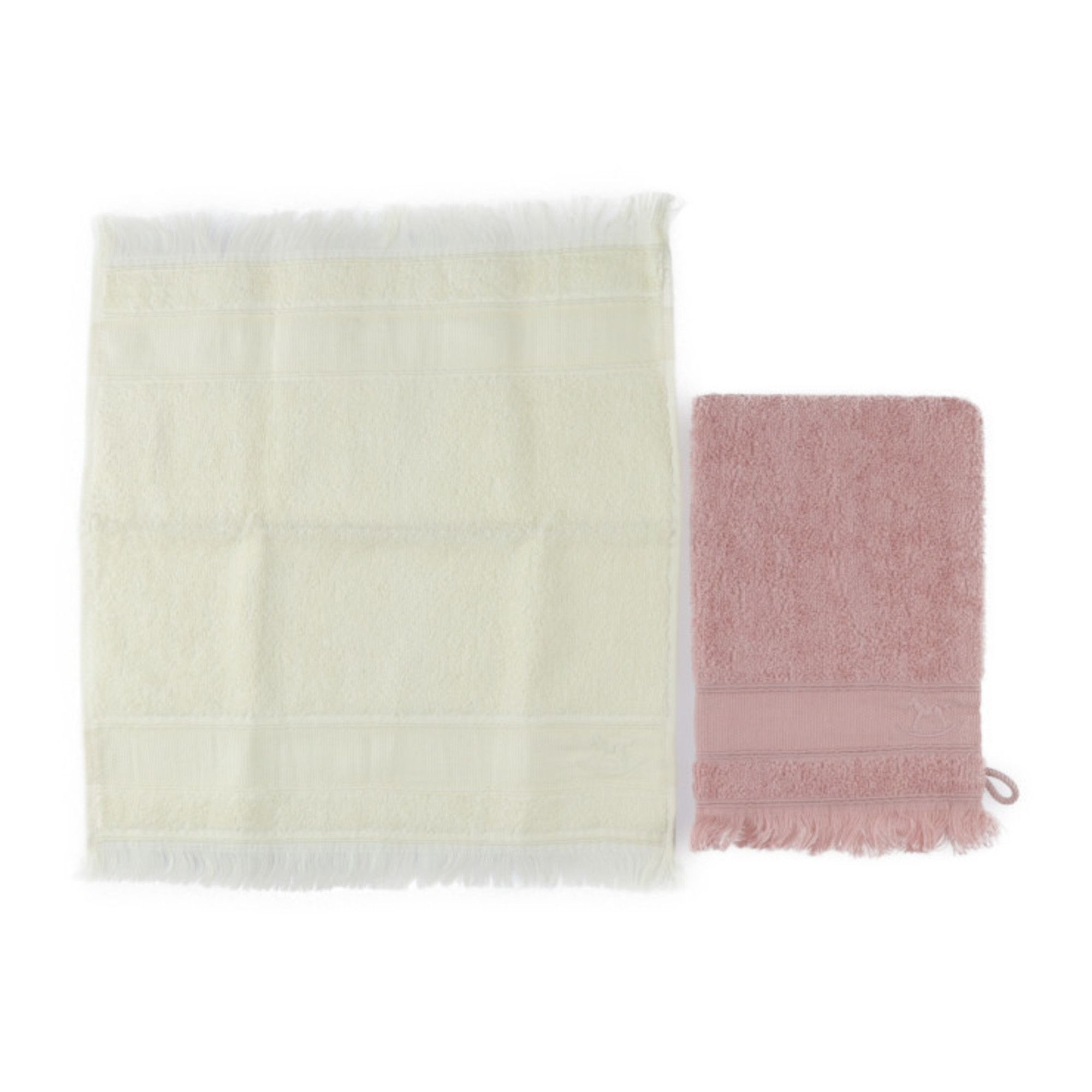 image of Hermes Baby Bath Mittens & Towel Set Yukijo Cotton Polynosic Ivory Pink Body Simple Fringe, Women's