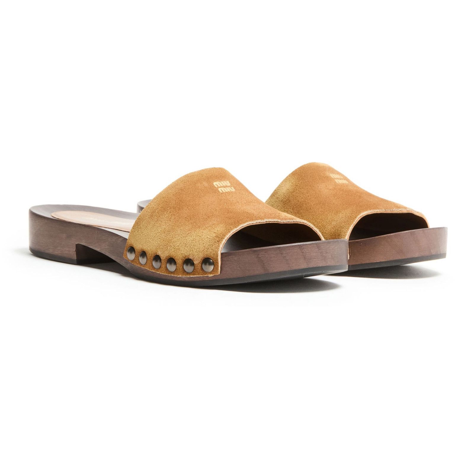 MIU MIU Beige Suede Clogs New )