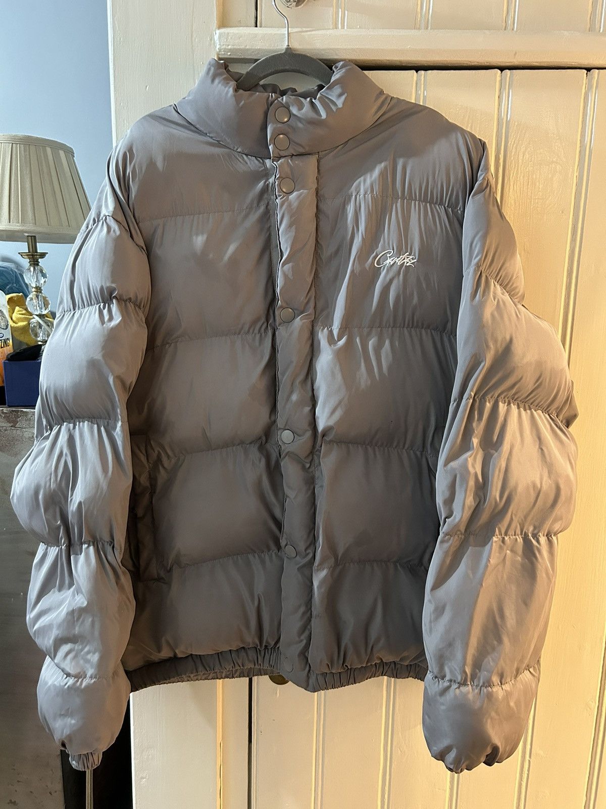 image of Corteiz Bolo Jacket Silver in Grey, Men's (Size 2XL)