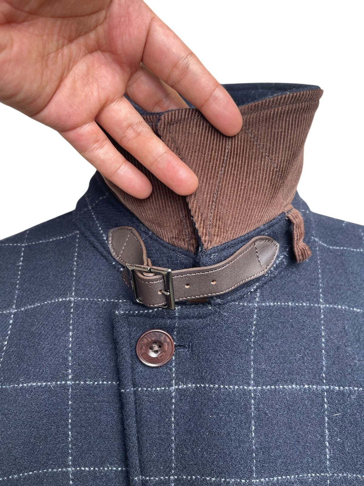 Ships Jet Blue SHIPS Japan Wool Windowpane Check Jacket Corduroy Collar Size US M / EU 48-50 / 2 - 5 Thumbnail