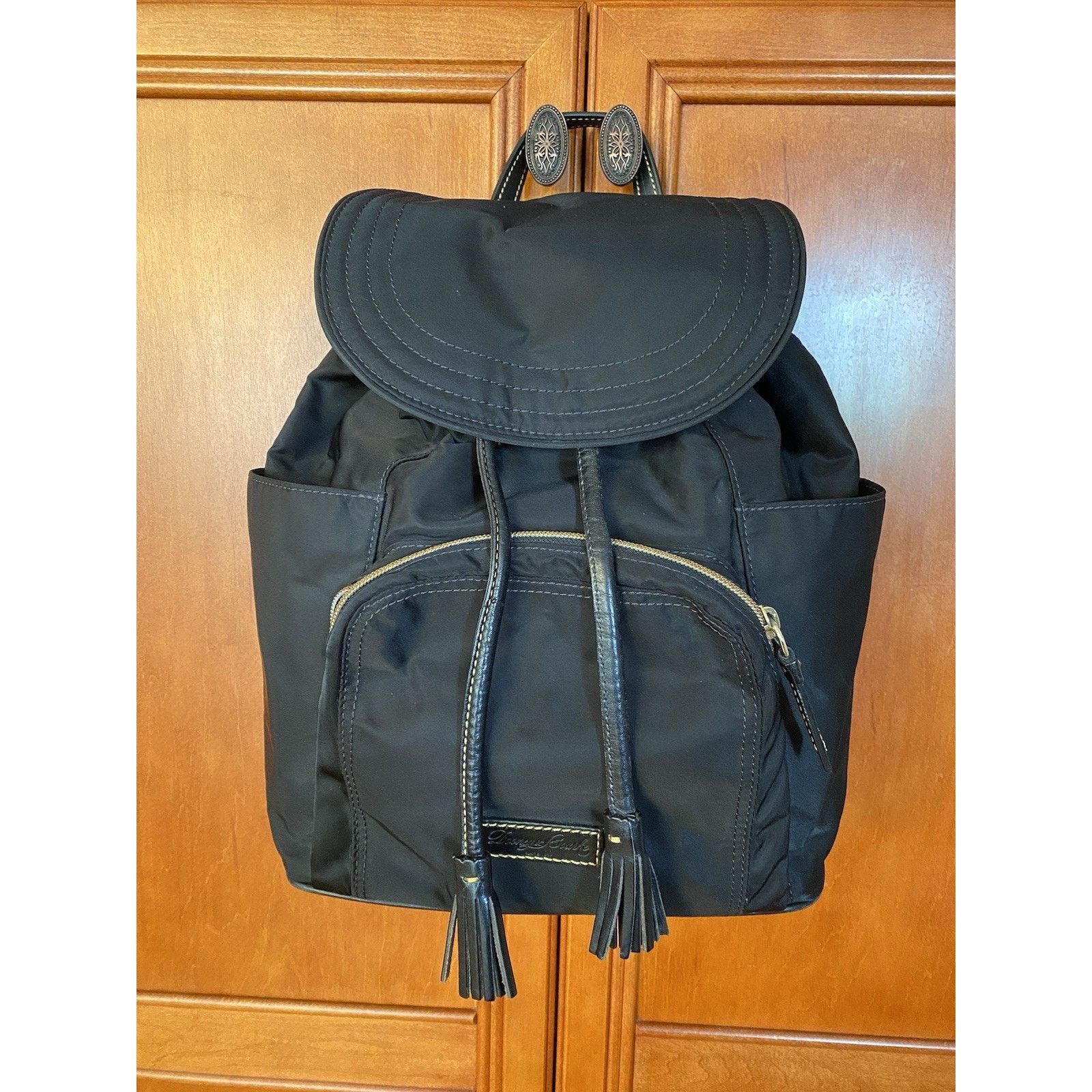 Dooney & Bourke Dooney & Bourke Blk Nylon Drawstring Backpack Leather Trim Size ONE SIZE - 1 Thumbnail