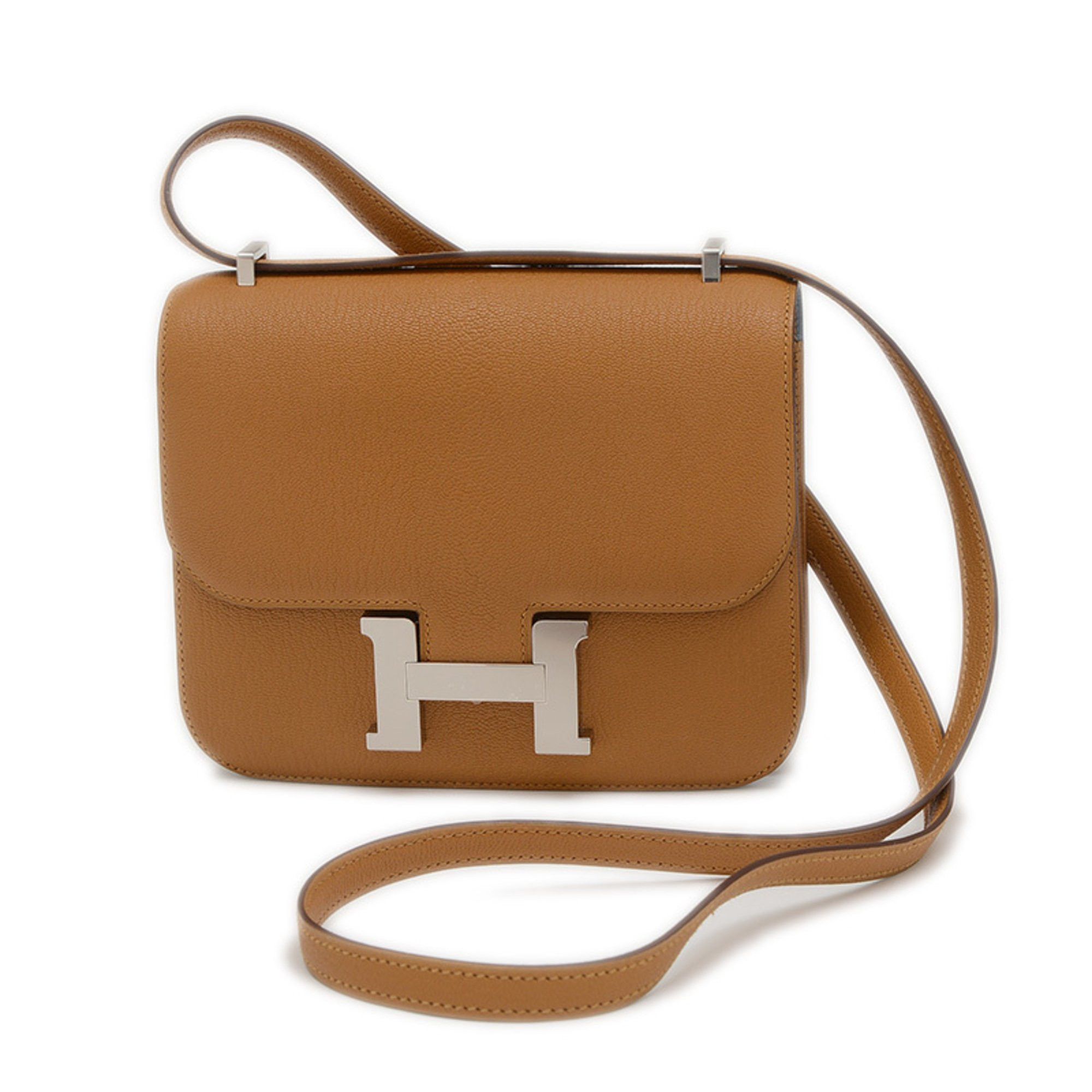 Hermes Constance Mini 18 Miroir Verso Shoulder Bag Chevre Sesame Silver Hardware W Engraved in Brown, Women's