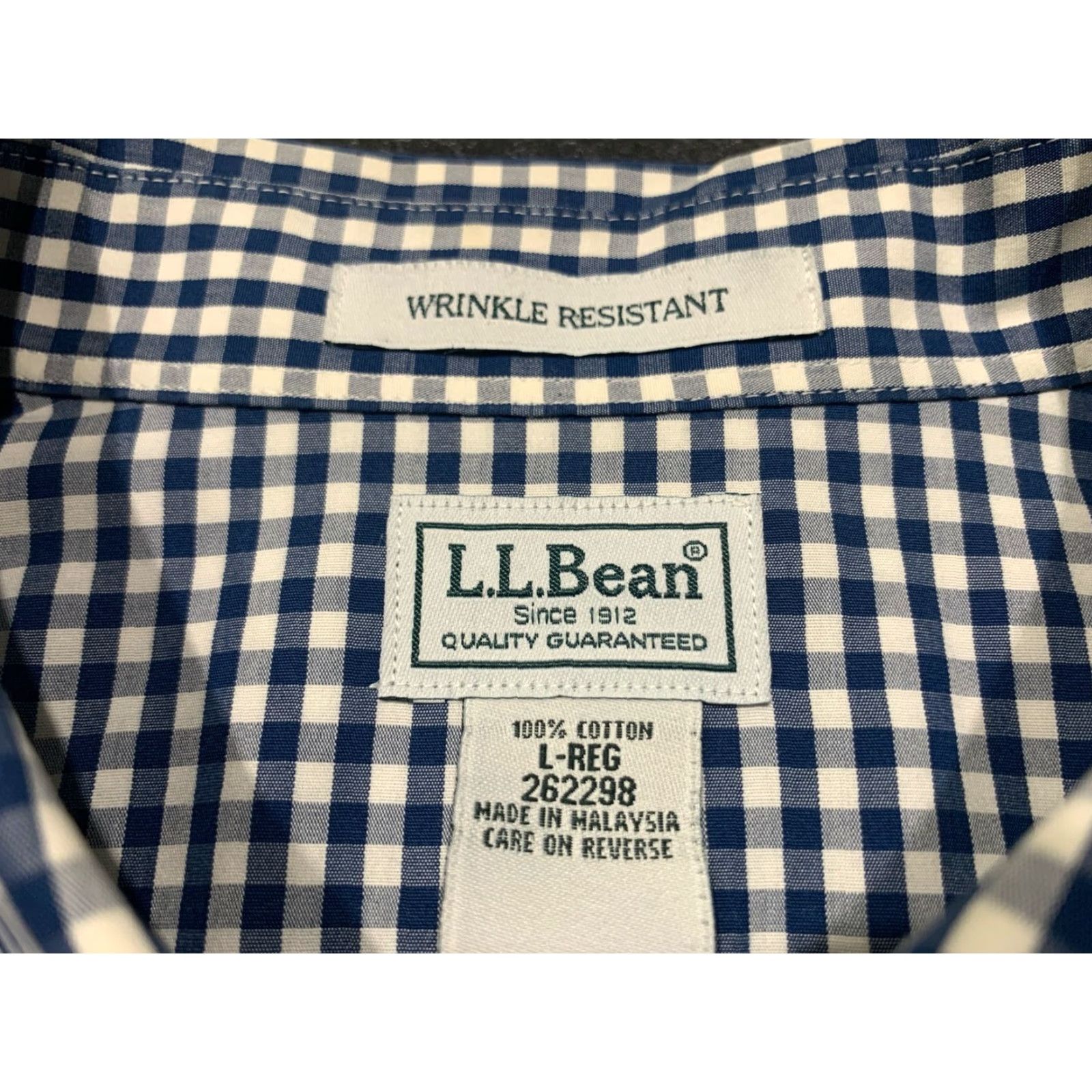 Vintage L.L. Bean Men's Short Sleeve Button-Up Shirt Large Blue White Plaid Casual Wear All Seasons Size US L / EU 52-54 / 3 - 7 Thumbnail