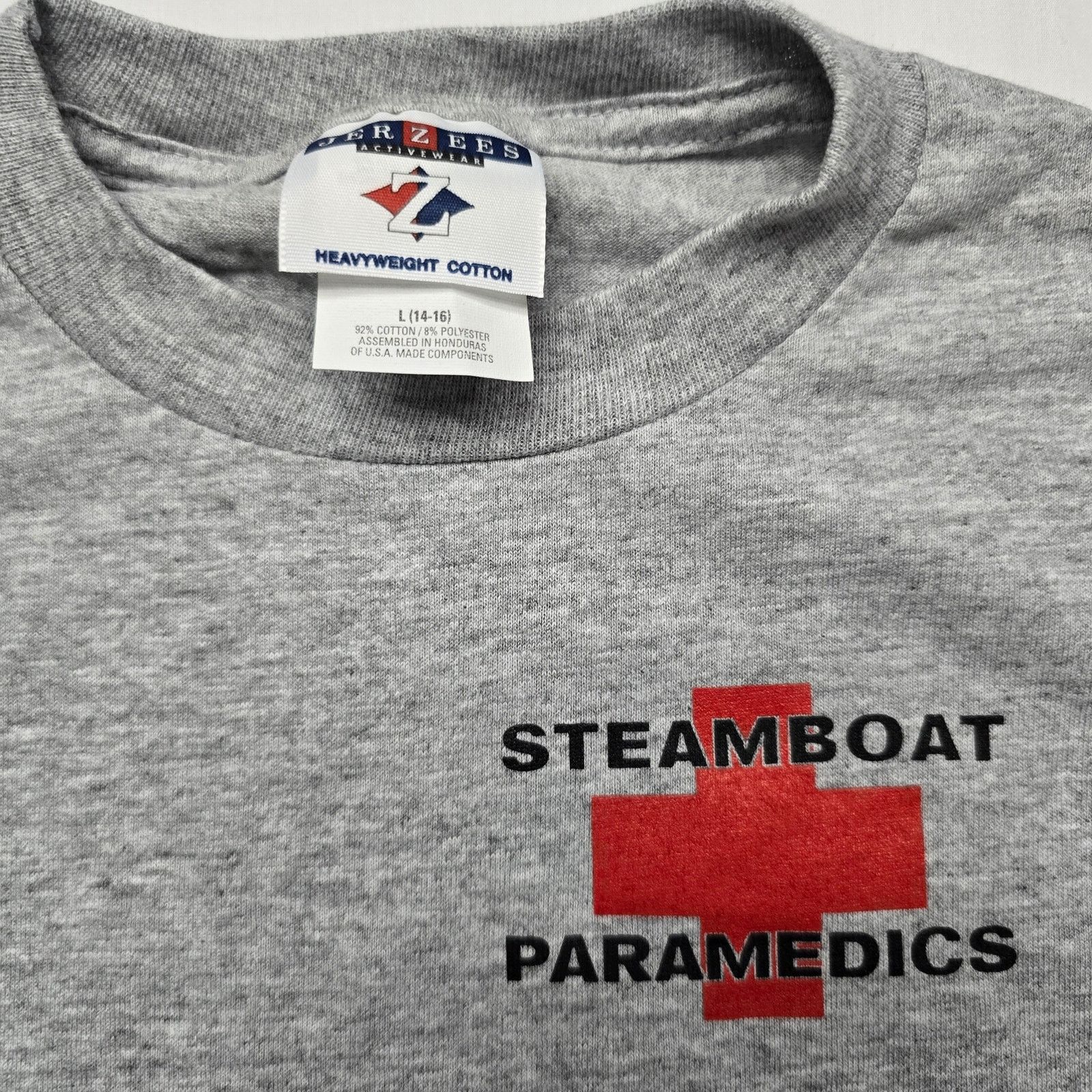 Jerzees × Vintage Vintage Steamboat Paramedics Shirt Jerzees Youth L Gray Tee Size L / US 10 / IT 46 - 2 Thumbnail