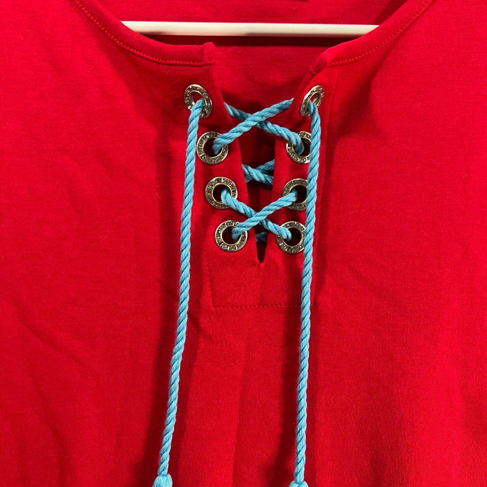Other Quacker Factory Criss Cross Tassel The Puff Sleeve Top Red Size M / US 6-8 / IT 42-44 - 4 Thumbnail