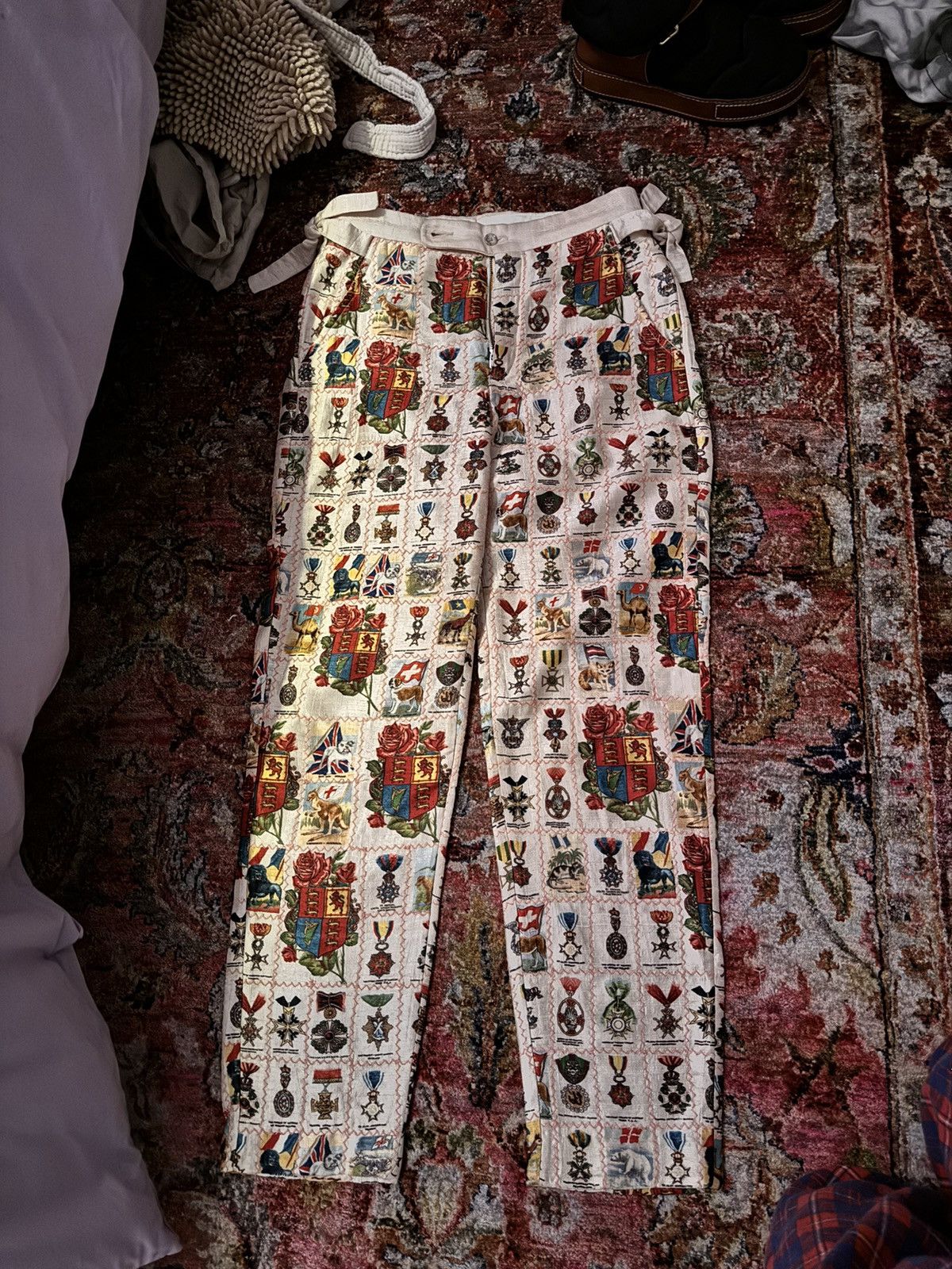 image of Bode Tobacco Flag 100% Silk Pants in Beige, Men's (Size 26)