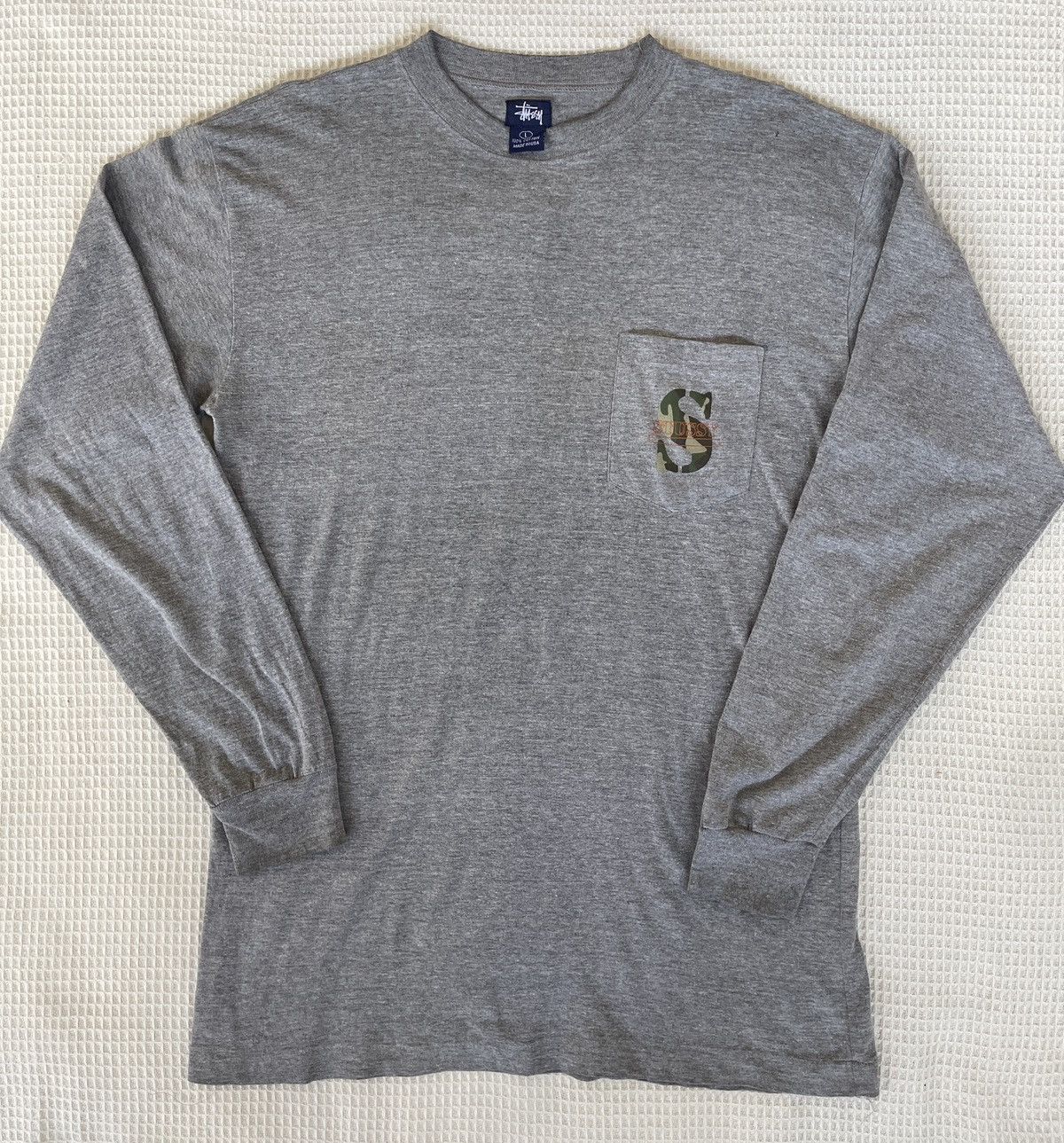 Stussy Vintage 90s Sun Faded🔥STUSSY CAMO USA🔥Logo Pocket L/S Tshirt Size US L / EU 52-54 / 3 - 4 Thumbnail