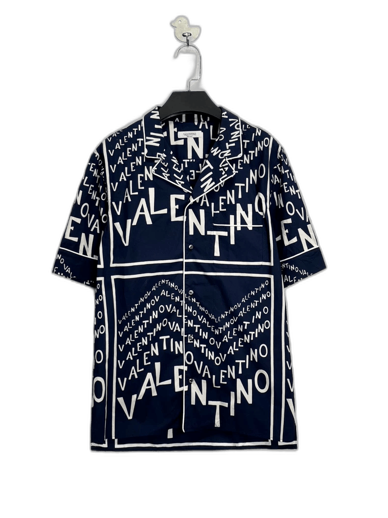 Valentino Valentino Navy Blue Graphic Print Short Sleeve Shirt Size US M / EU 48-50 / 2 - 1 Thumbnail
