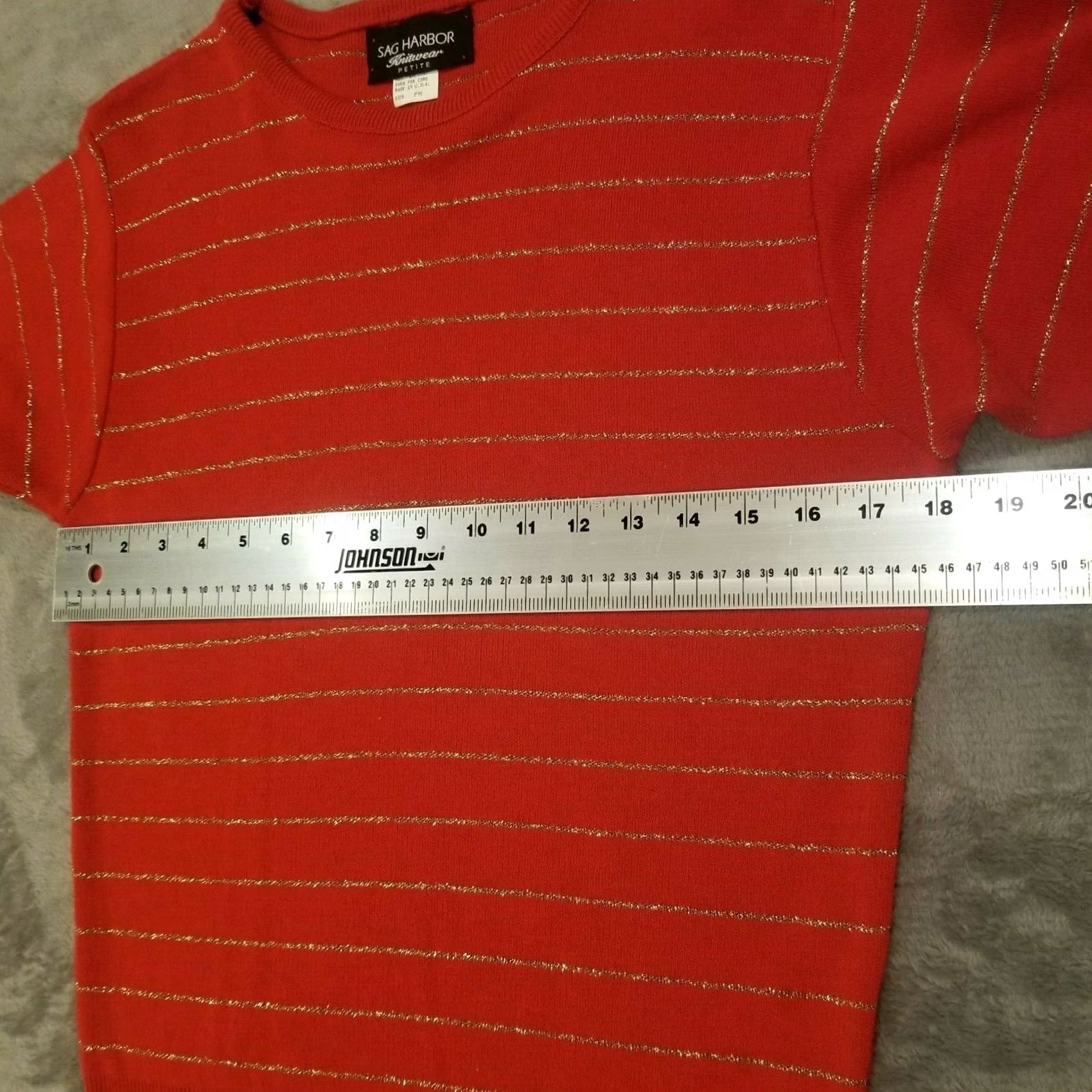 Vintage Sag Harbor Knitwear Womens PM Red Gold Striped Short Sleeve Cardigan Sweater Venues: Casual, Knitwear, Acrylic, Lightweight, Crew Neck, Relaxed Fit Size M / US 6-8 / IT 42-44 - 6 Thumbnail
