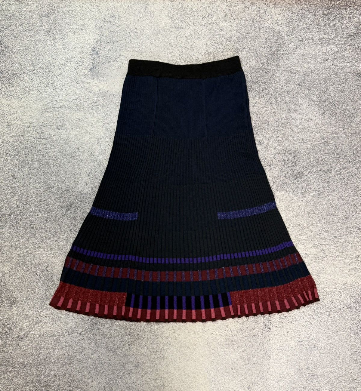 Kenzo KENZO Paris Ribbed Knit Pleated Midi Skirt Stripe Lurex Sz M Size 28" / US 6 / IT 42 - 2 Thumbnail