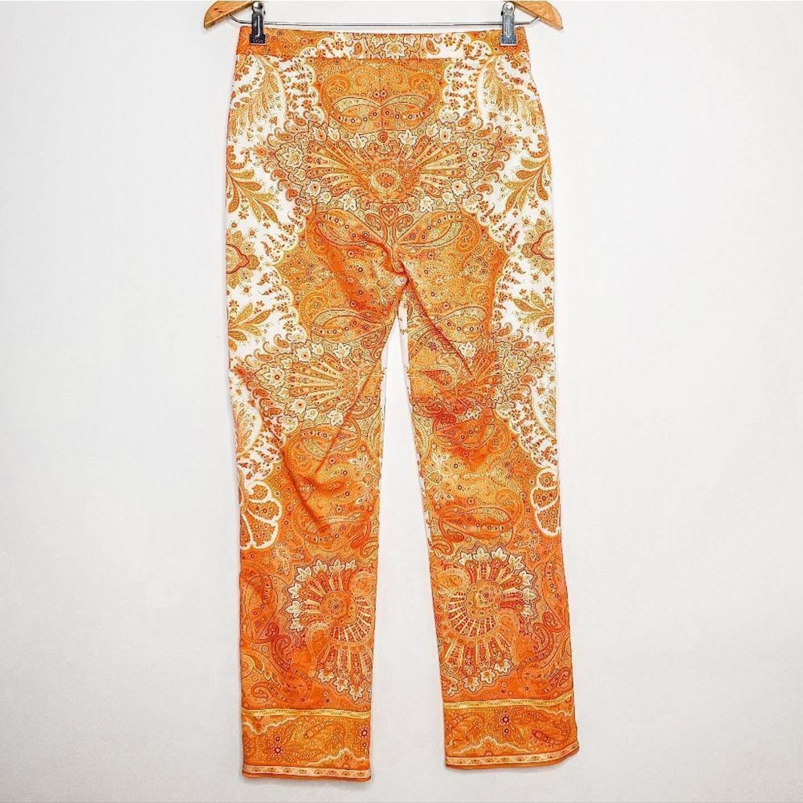 Yigal Azrouel Vintage Y2K 00s Yigal Azrouel Orange White Paisley Pants 4 Size 27" / US 4 / IT 40 - 4 Thumbnail