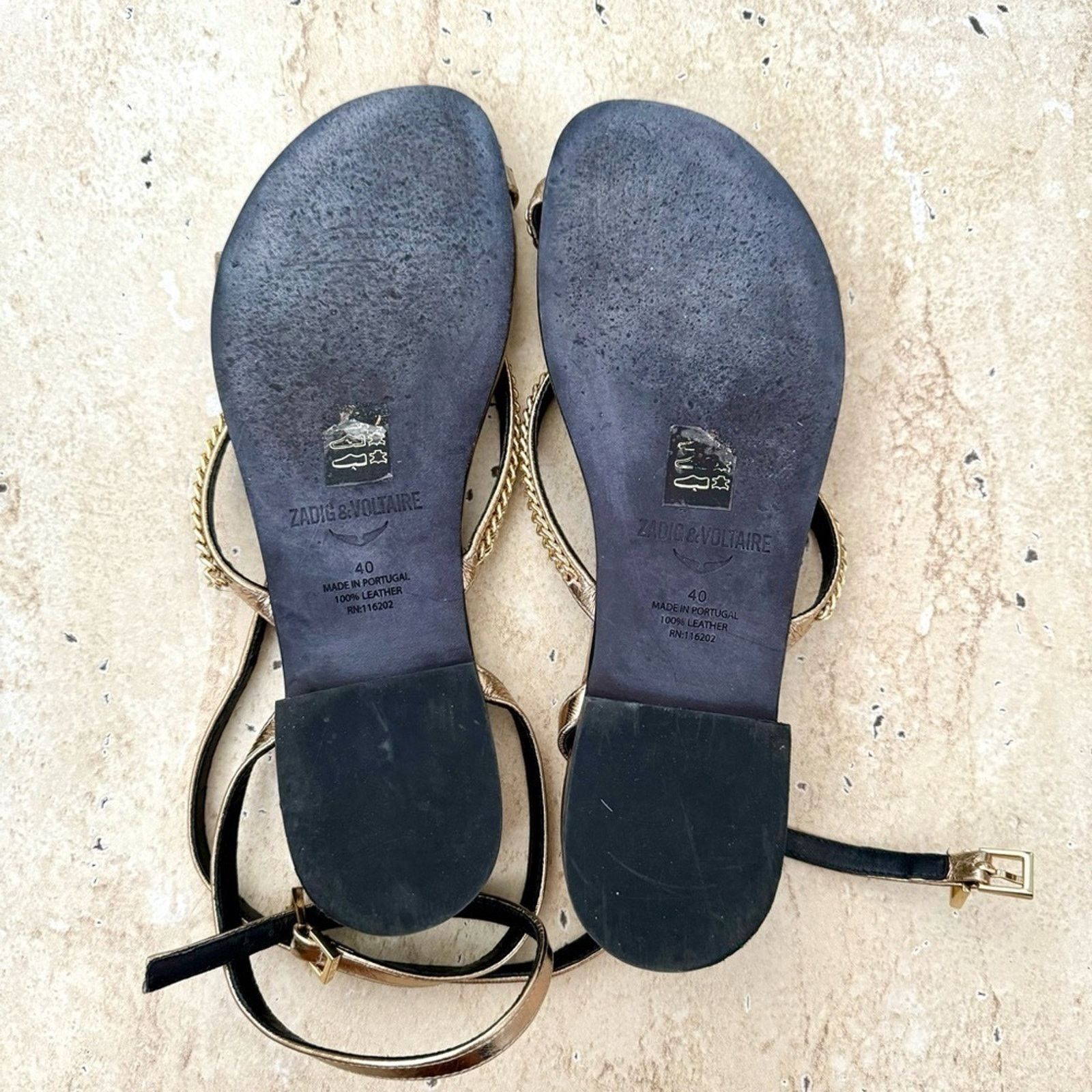 Zadig & Voltaire ZADIG & VOLTAIRE Gold Flat Sandals, Size 40 (9) Size US 9 / IT 39 - 5 Thumbnail