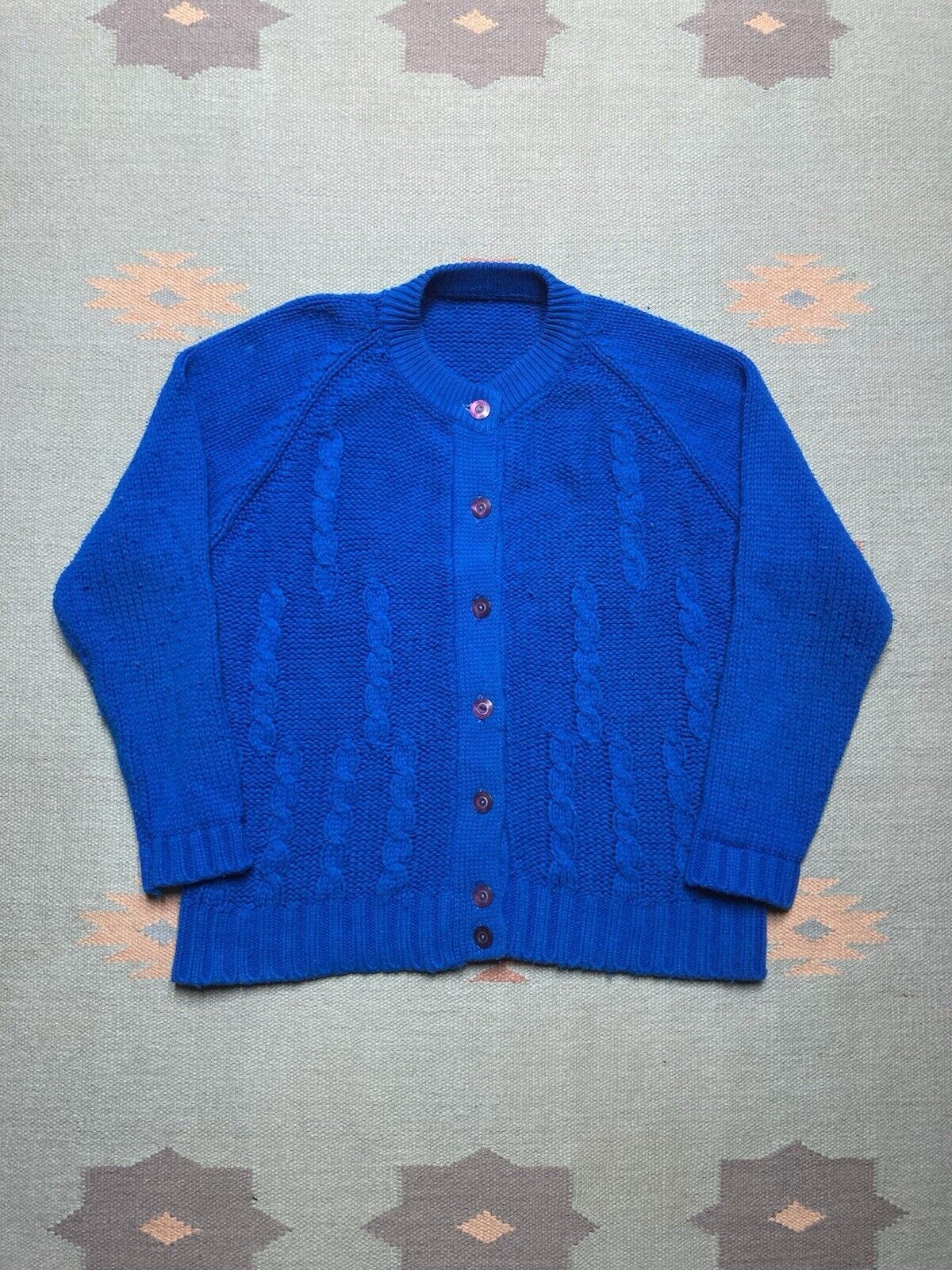 Vintage 60s button front cardigan sweater cable knit acrylic? wom XL Size XL / US 12-14 / IT 48-50 - 1 Thumbnail