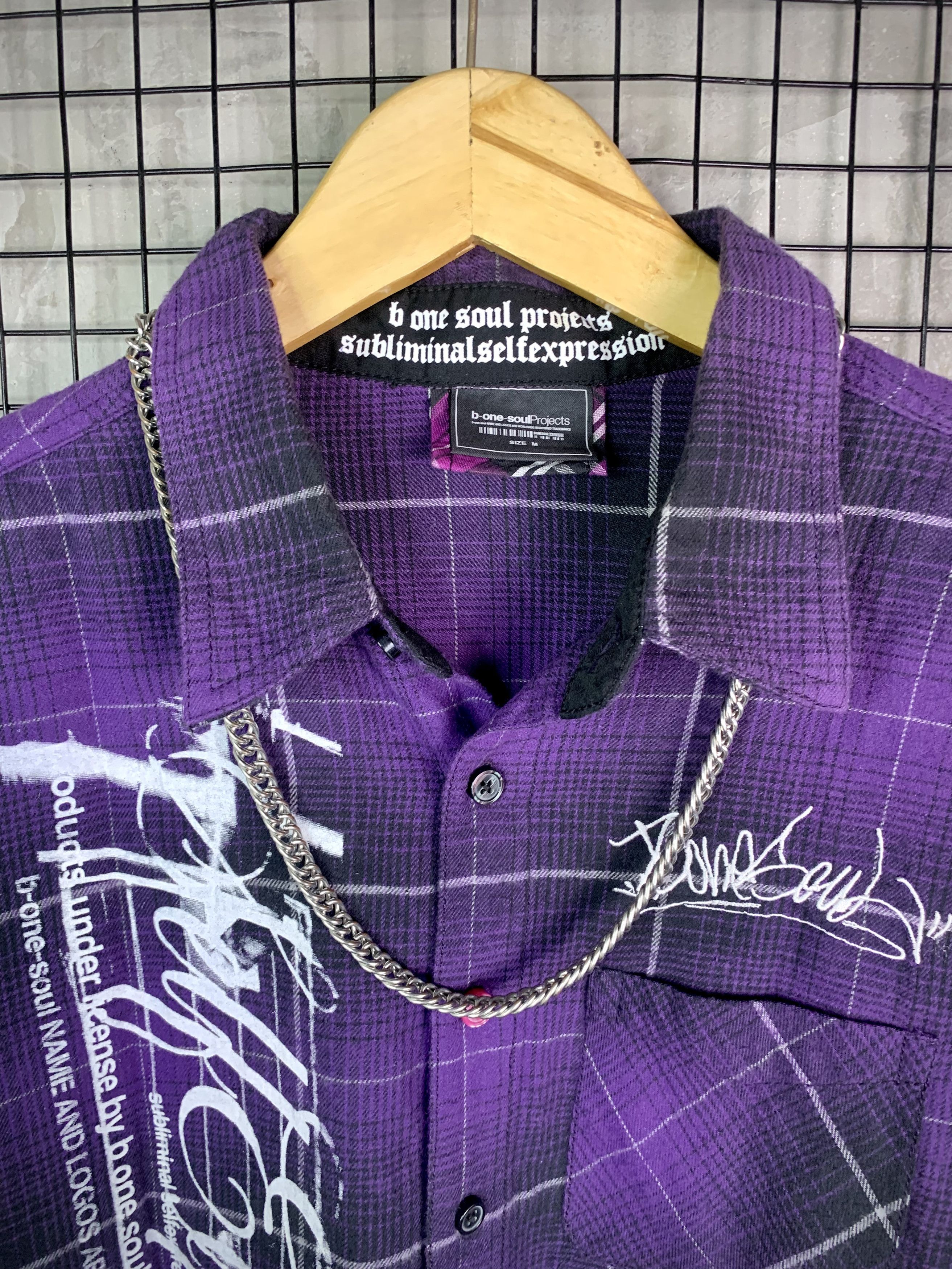 Japanese Brand Y2K B-One-Soul Grunge Purple Plaid Flannel Shirt Poem Print Size US M / EU 48-50 / 2 - 4 Thumbnail