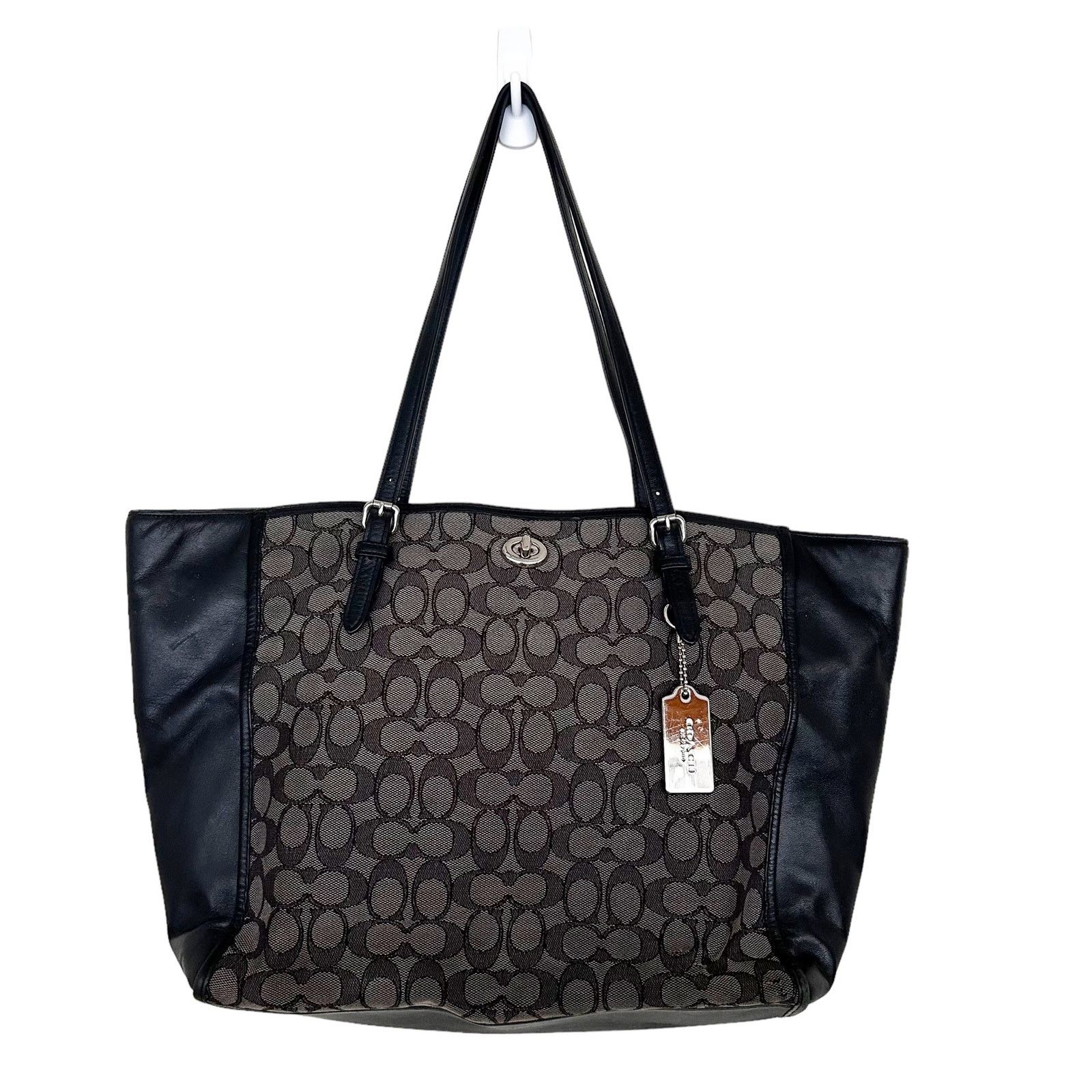 Coach Coach Turnlock Signature Jacquard Monogram Black Gray Tote Size ONE SIZE - 12 Thumbnail
