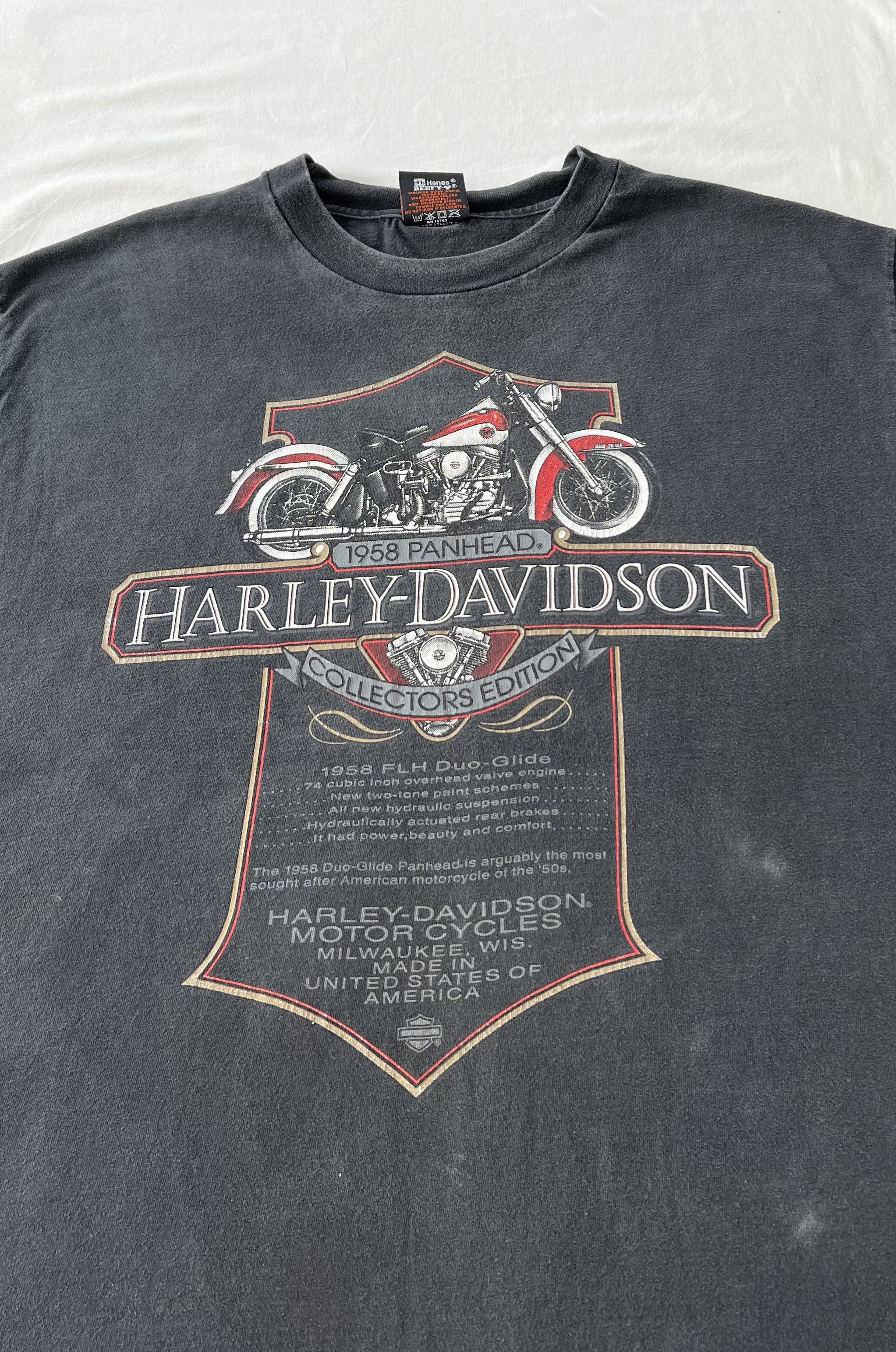 Harley Davidson Vintage 90s Harley Davidson 1958 Panhead Florida Black Tee Size US XL / EU 56 / 4 - 5 Thumbnail