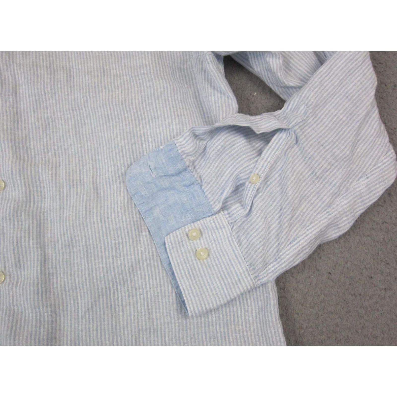 Pronto Uomo Pronto Uomo Shirt Mens Large Blue Linen Button-Up Striped Casual Size US L / EU 52-54 / 3 - 5 Thumbnail