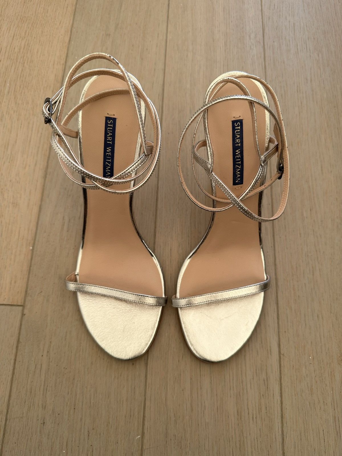 image of Stuart Weitzman Soft Gold Strappy High Heel Shoes Sandal, Women's (Size 10)