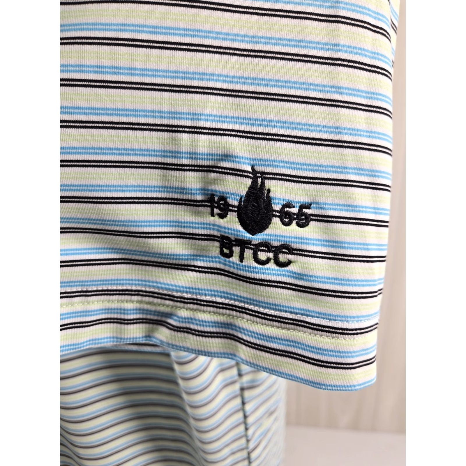 Footjoy FootJoy Mens Large Blue Green Striped Short Sleeve Golf Shirt 1966 BTCC Logo Size US L / EU 52-54 / 3 - 5 Thumbnail