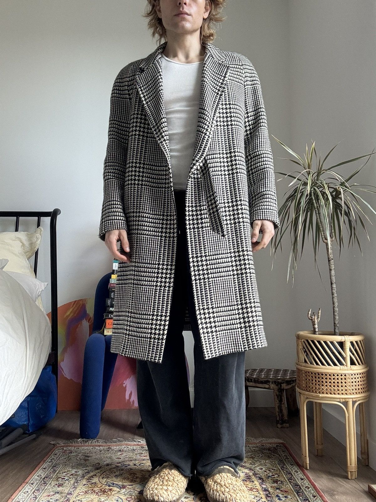 Tagliatore Italian wool houndstooth woven coat black and white Size US M / EU 48-50 / 2 - 1 Thumbnail