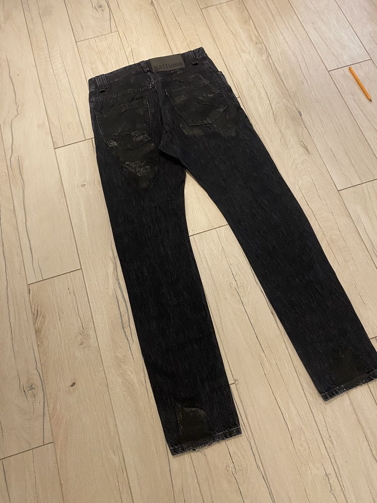 John Galliano DSWT! Galliano Black Waxed Distressed Denim Pants Size US 34 / EU 50 - 10 Thumbnail