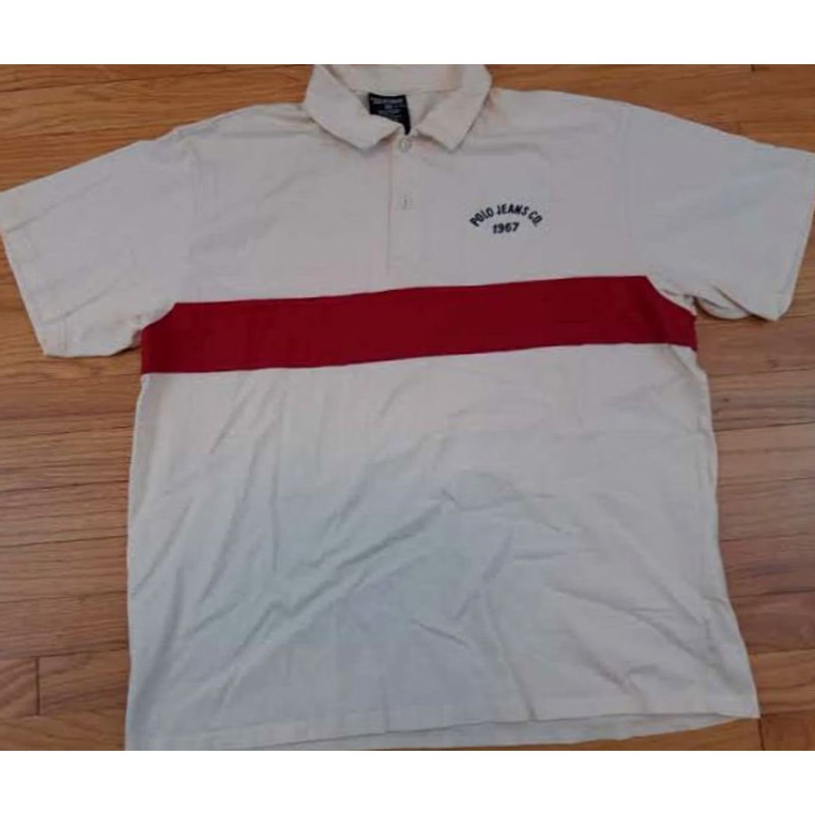 Polo Ralph Lauren VINTAGE Polo Jeans Co. Polo 1/4 Button Casual-Golf Shirt White Red Stripe XL Size US XL / EU 56 / 4 - 2 Thumbnail