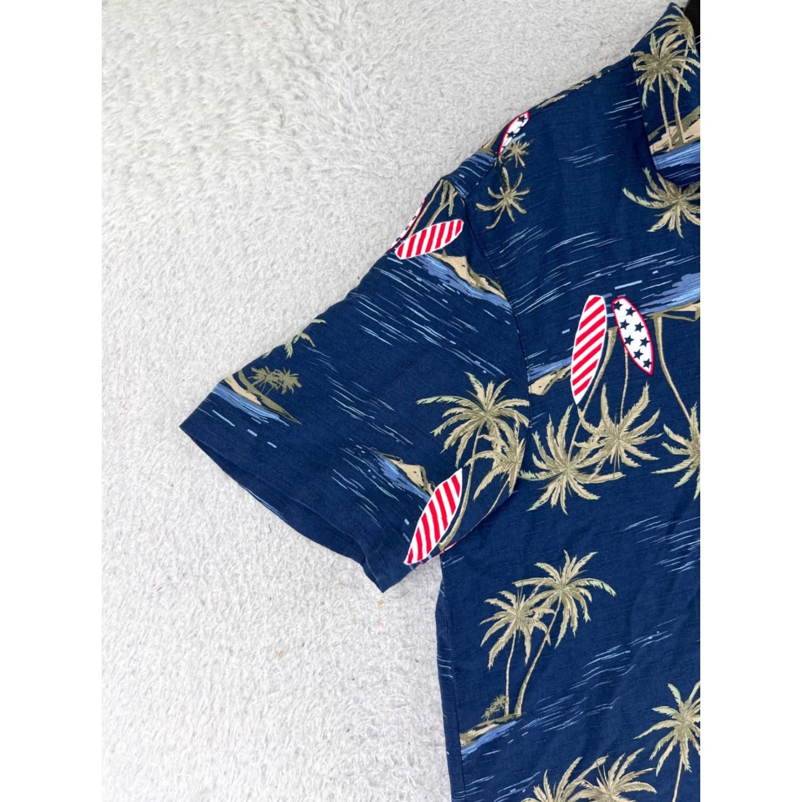 George George Shirt Mens Large Blue American Flag Surf Boards Palm Island 100% Rayon Size US L / EU 52-54 / 3 - 3 Thumbnail