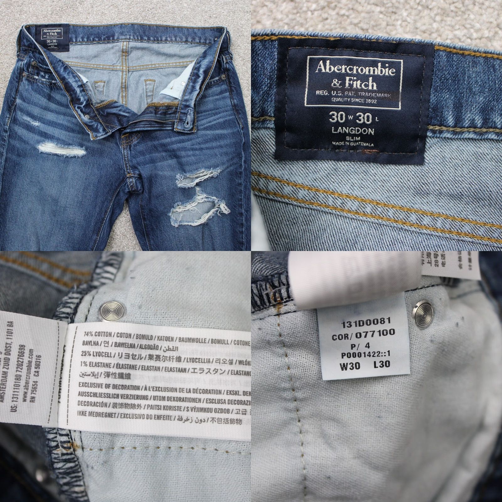 Abercrombie & Fitch Abercrombie & Fitch Jeans Mens 30x26 Blue Langdon Distressed Slim Fit Denim Shirt? Size US 30 / EU 46 - 8 Thumbnail