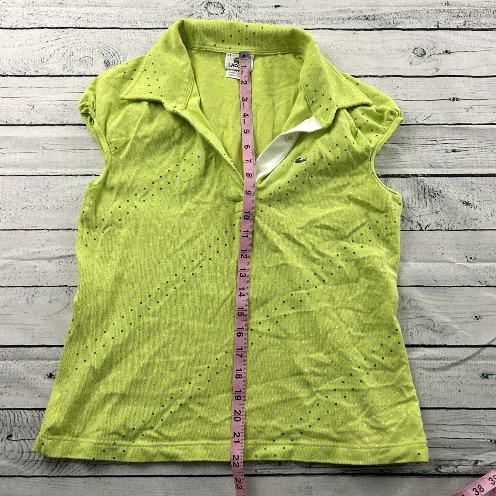 Lacoste Lacoste Tank Women's 44 Green Sleeveless Dot Print Shirt Size M / US 6-8 / IT 42-44 - 3 Thumbnail