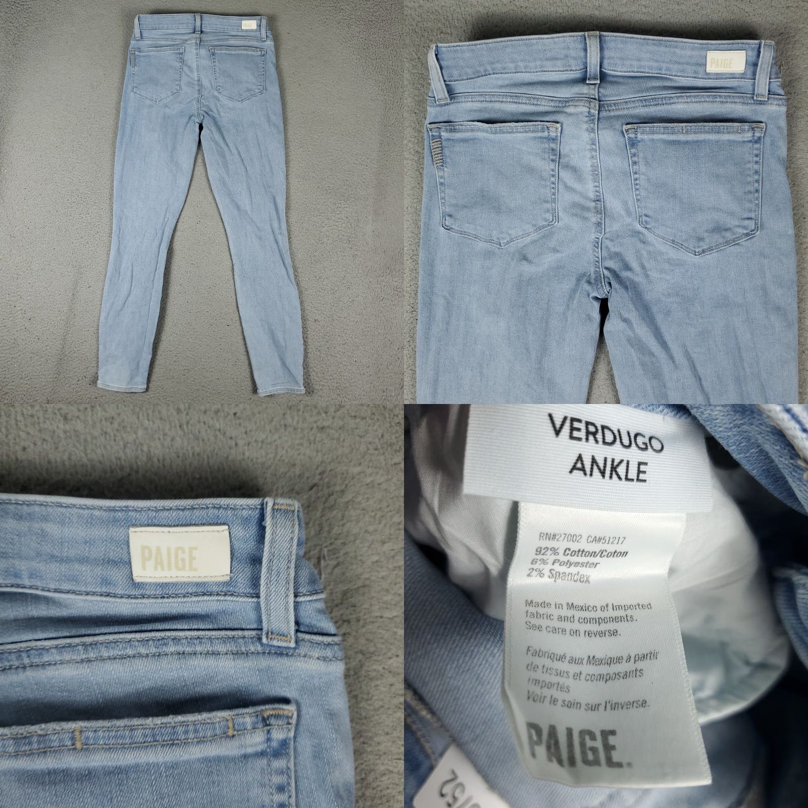 Paige Paige Jeans Womens 27x28 Blue Verdugo Ankle Skinny Leg Stretch Pants Size 27" / US 4 / IT 40 - 8 Thumbnail