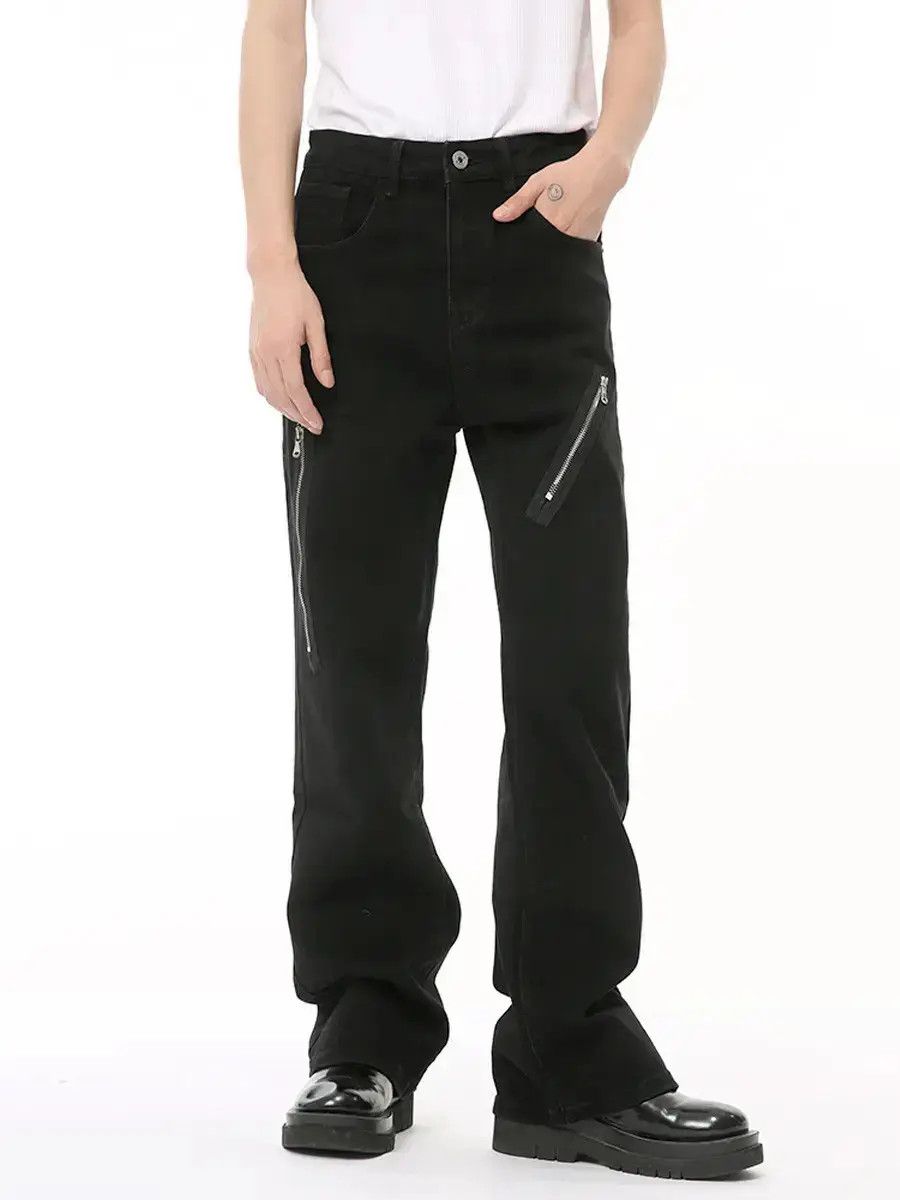 Japanese Brand Retro loose zipper patchwork micro flared jeans Size US 32 / EU 48 - 5 Thumbnail