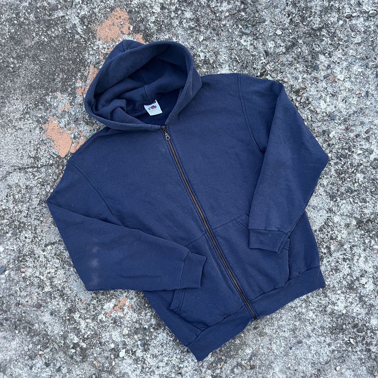 Vintage Vintage 00s Boxy Washed Navy Cropped Blank Hoodie Size US XL / EU 56 / 4 - 2 Thumbnail