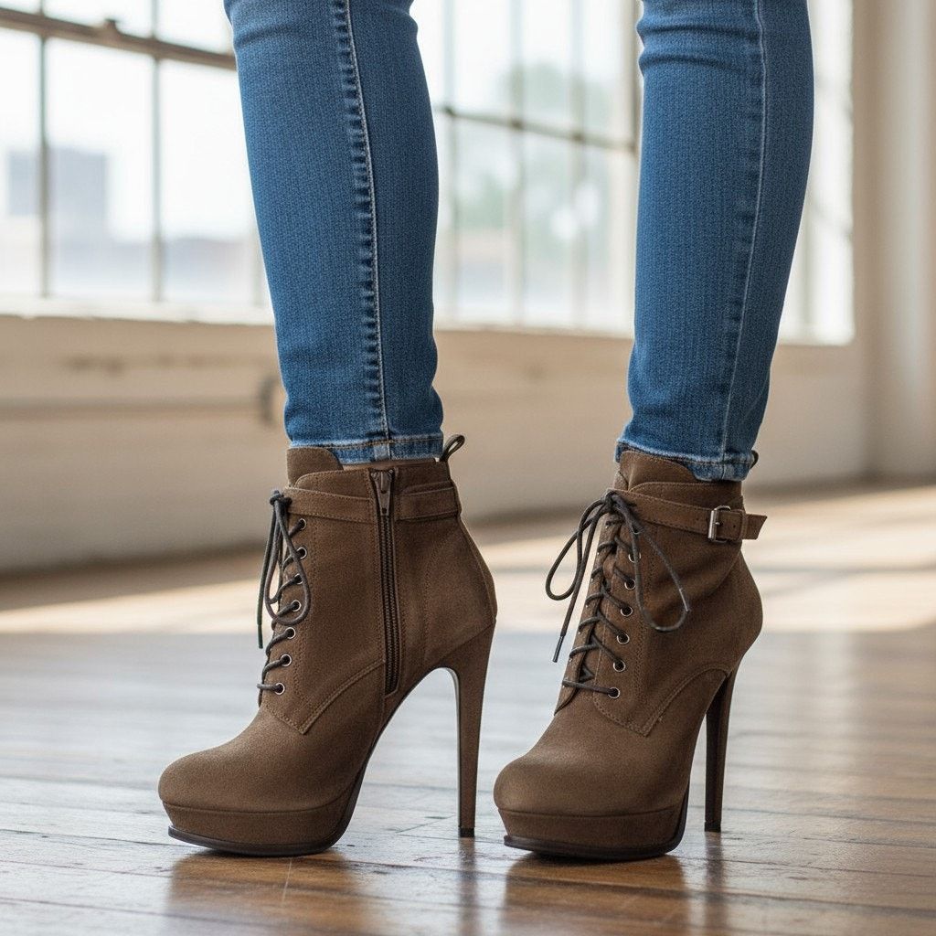 Aldo Aldo Olive Ankle Heel Boots Platform 5" heels Leather Sz 6.5 Size US 6.5 / IT 36.5 - 1 Thumbnail