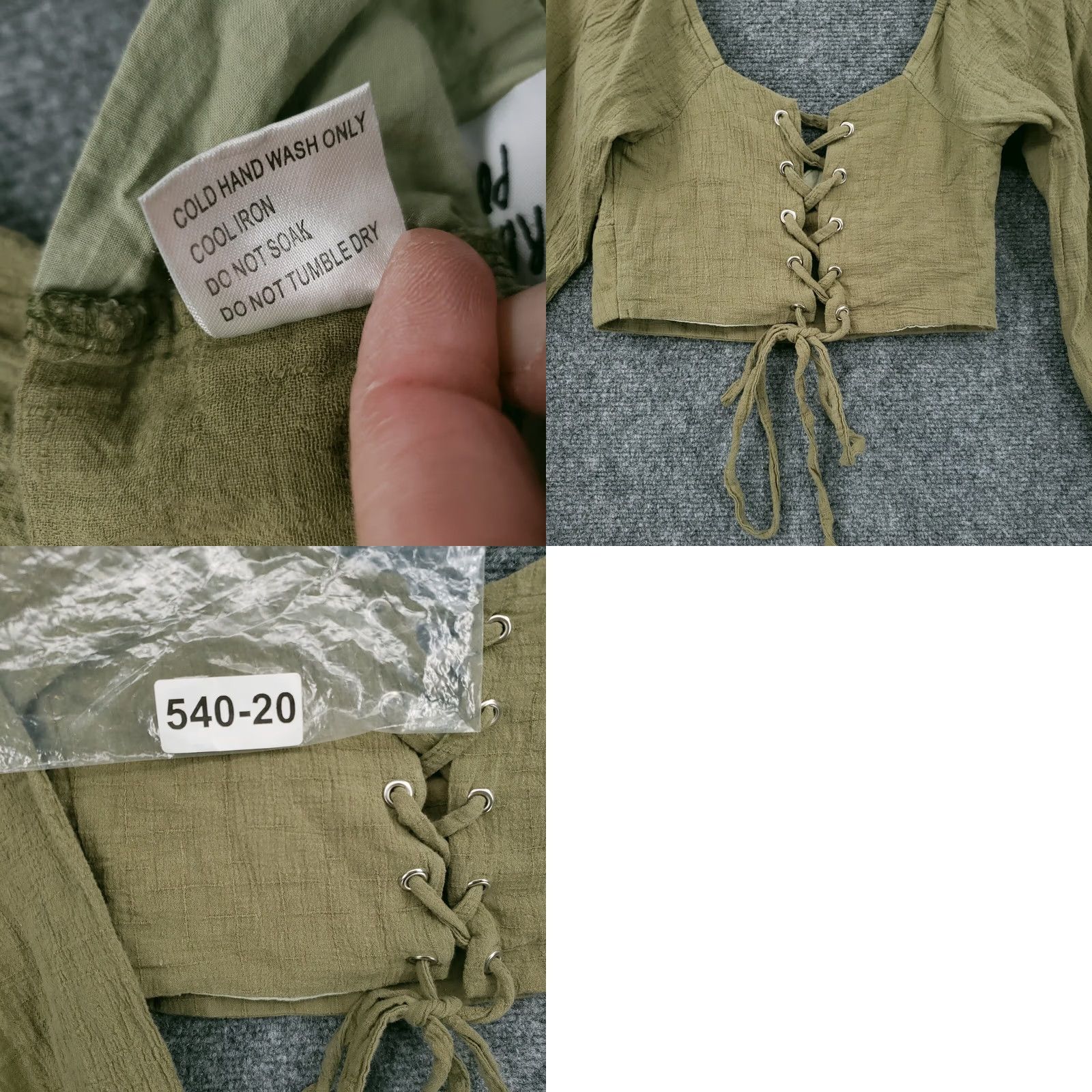 PRINCESS POLLY Princess Polly Blouse Womens 2 Green Cropped Puffed V Neck Lace Up Back Boho Top Size XS / US 0-2 / IT 36-38 - 8 Thumbnail