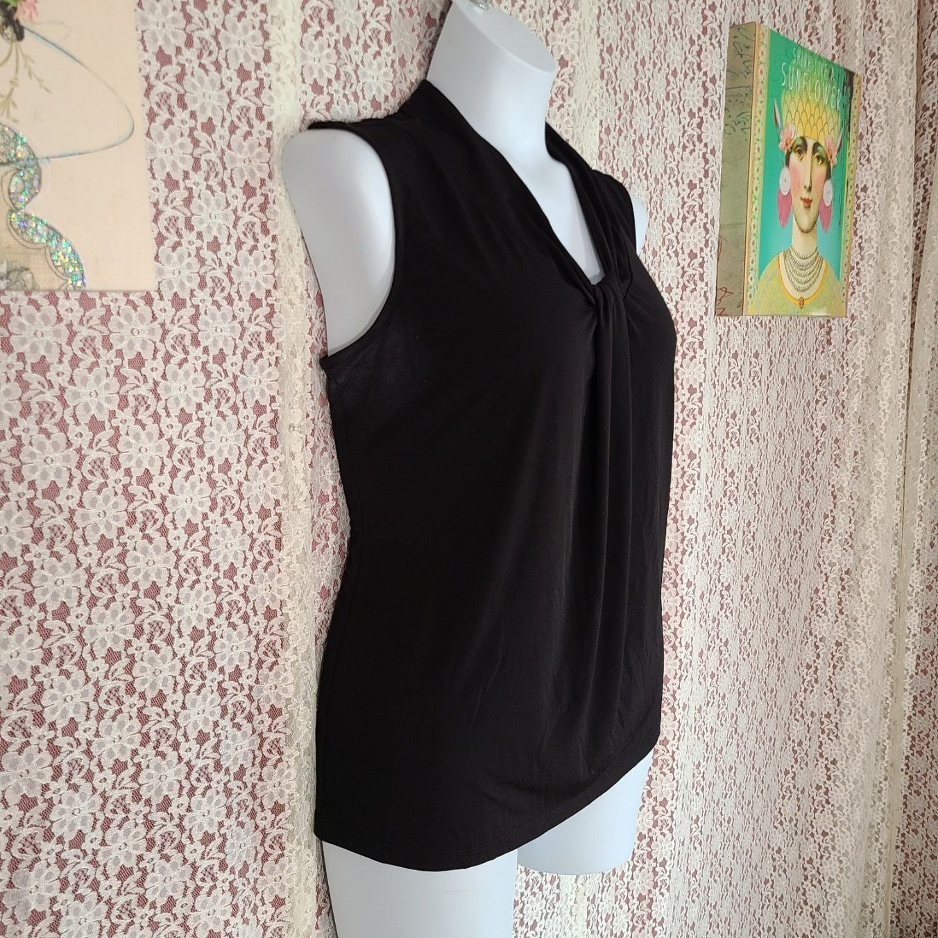 Mary McFadden Vintage 90s Mary Mcfadden black drape sleeveless top large Size L / US 10 / IT 46 - 2 Thumbnail