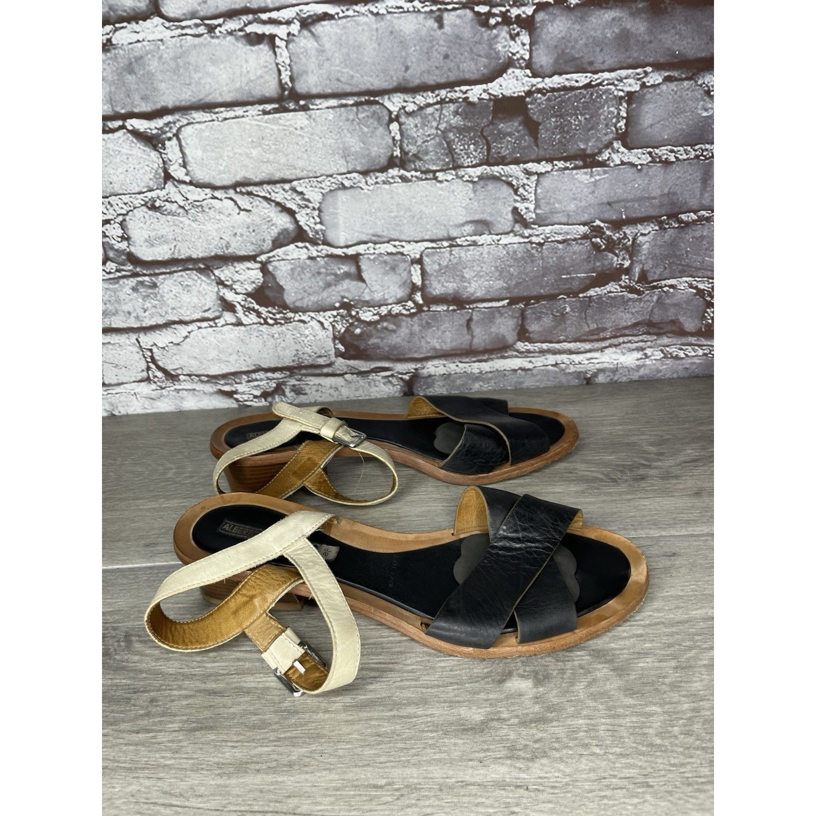 Alberto ALBERTO FERMANI Black Ivory Leather Ankle Strap Heel Sandals Size US 10.5 / IT 40.5 - 3 Thumbnail