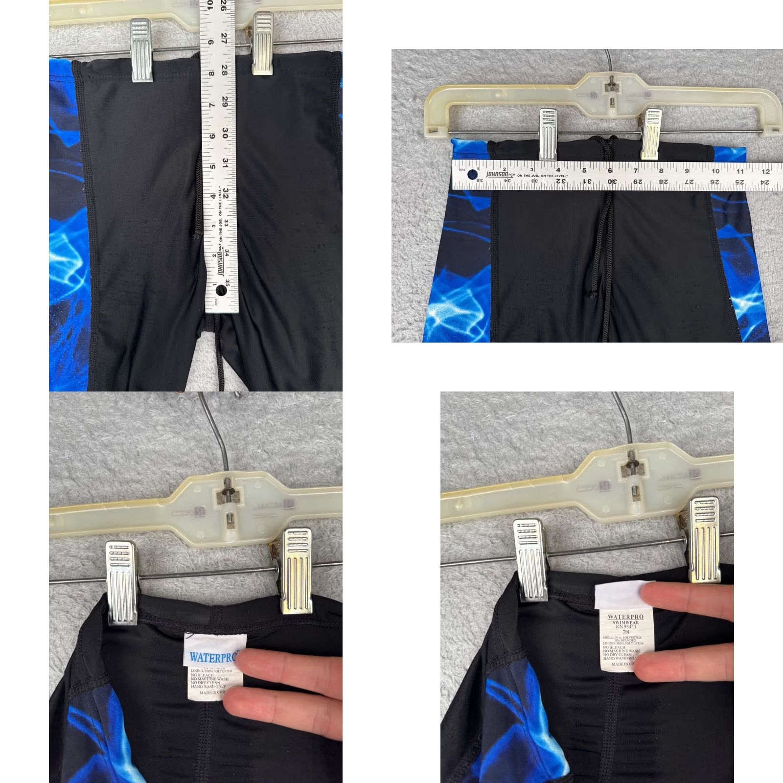 Vintage Waterpro Jammer Bottom Adult 28 Blue Black Polyester Spandex Compression Performance Swim Shorts Mens Size US 28 / EU 44 - 8 Thumbnail